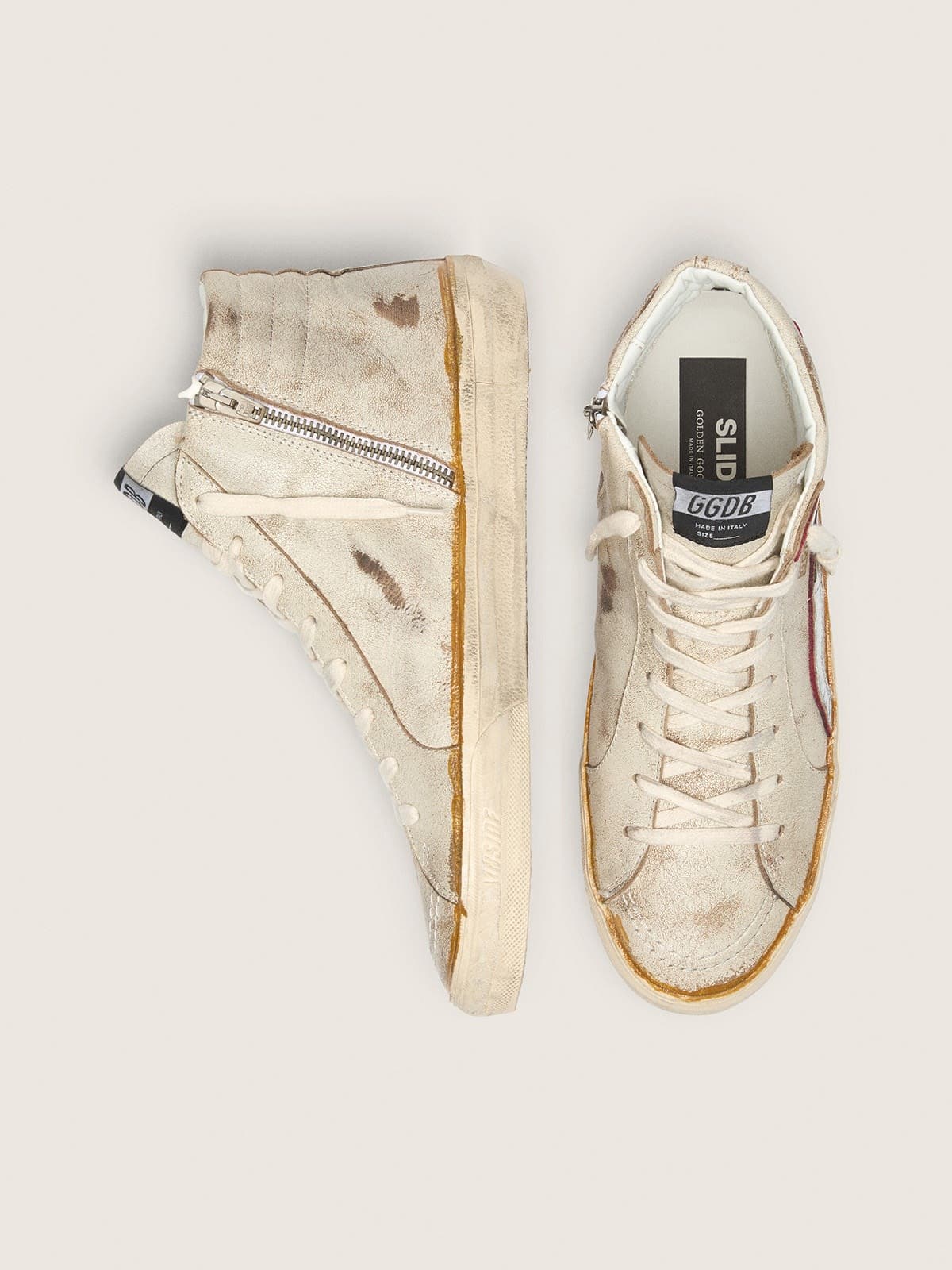 Golden Goose Mens Slide With Light Blue Leather Star And Metallic Silver Leather Flash Mens