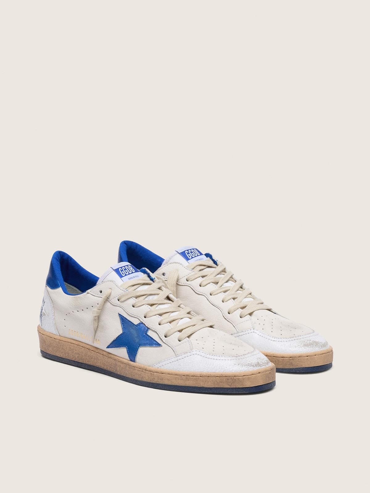 Golden Goose Mens Ball Star In White Nappa With Blue Star And Heel Tab Mens