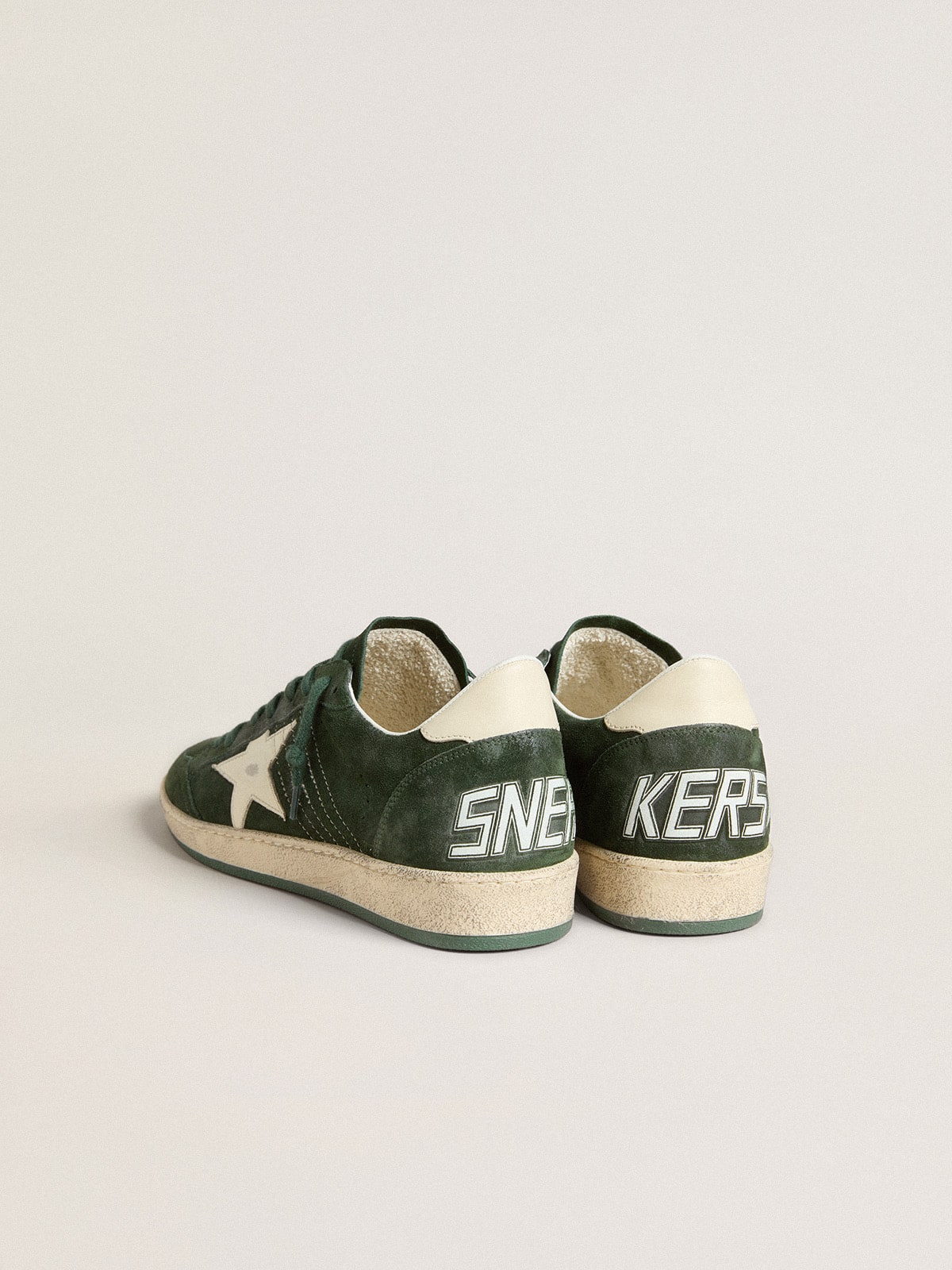 Golden Goose Mens Ball Star In Green Suede With White Leather Star And Heel Tab Mens