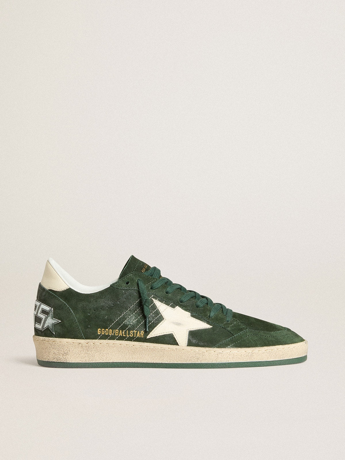 Golden Goose Mens Ball Star In Green Suede With White Leather Star And Heel Tab Mens