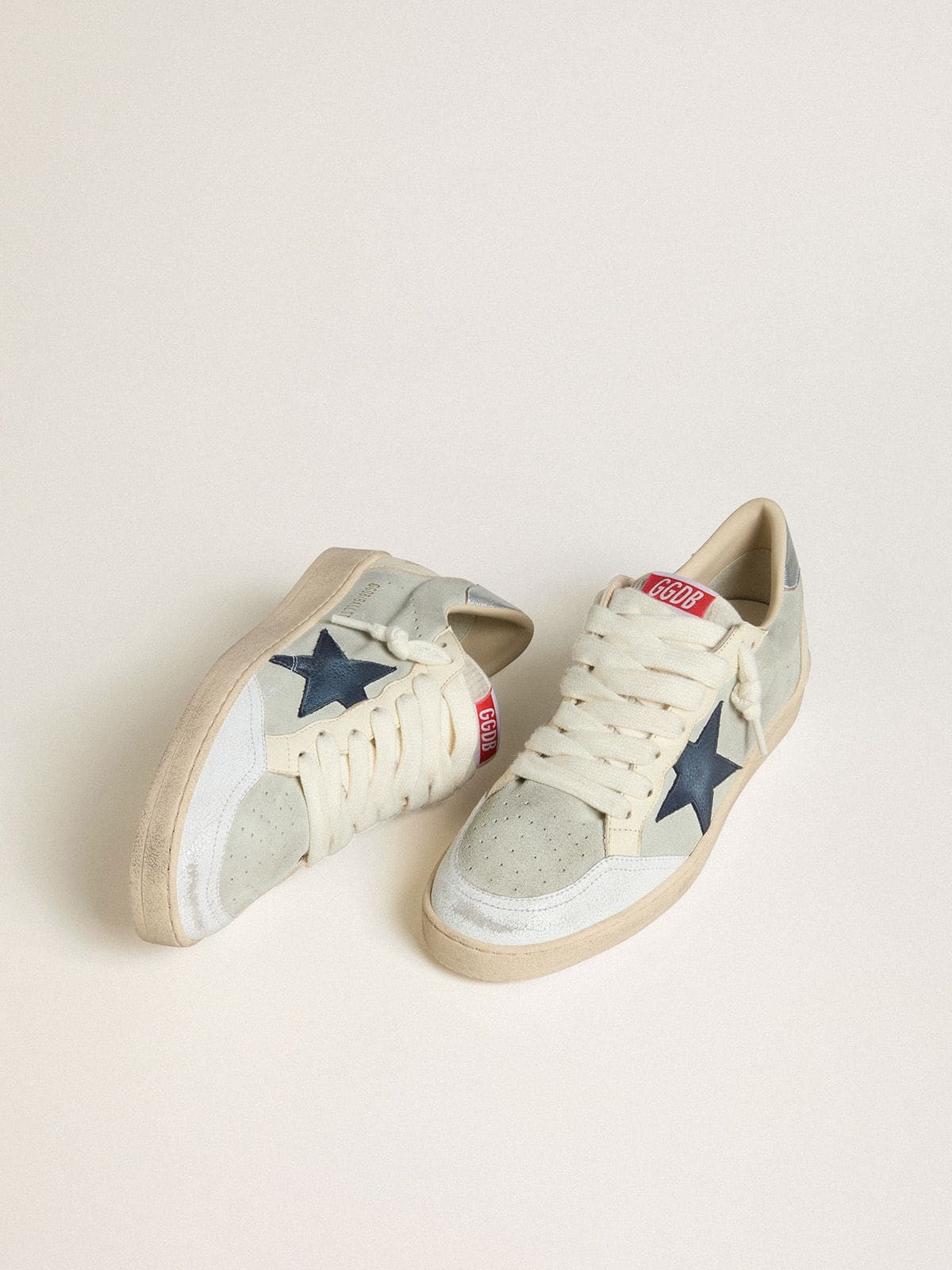 Golden Goose Mens Ball Star In Gray Suede With Blue Nubuck Star And Laminated Leather Heel Tab Mens