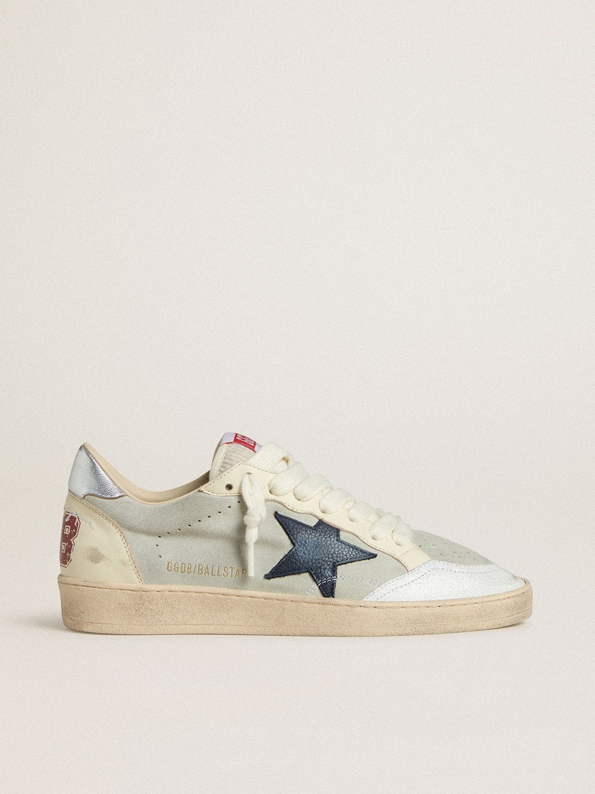 Golden Goose Mens Ball Star In Gray Suede With Blue Nubuck Star And Laminated Leather Heel Tab Mens