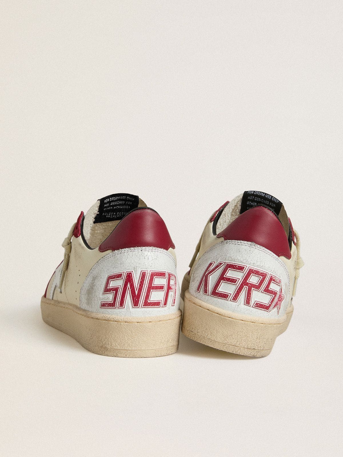 Golden Goose Mens Ball Star Ltd In Cream Nappa With White Leather Star And Red Suede Inserts Mens