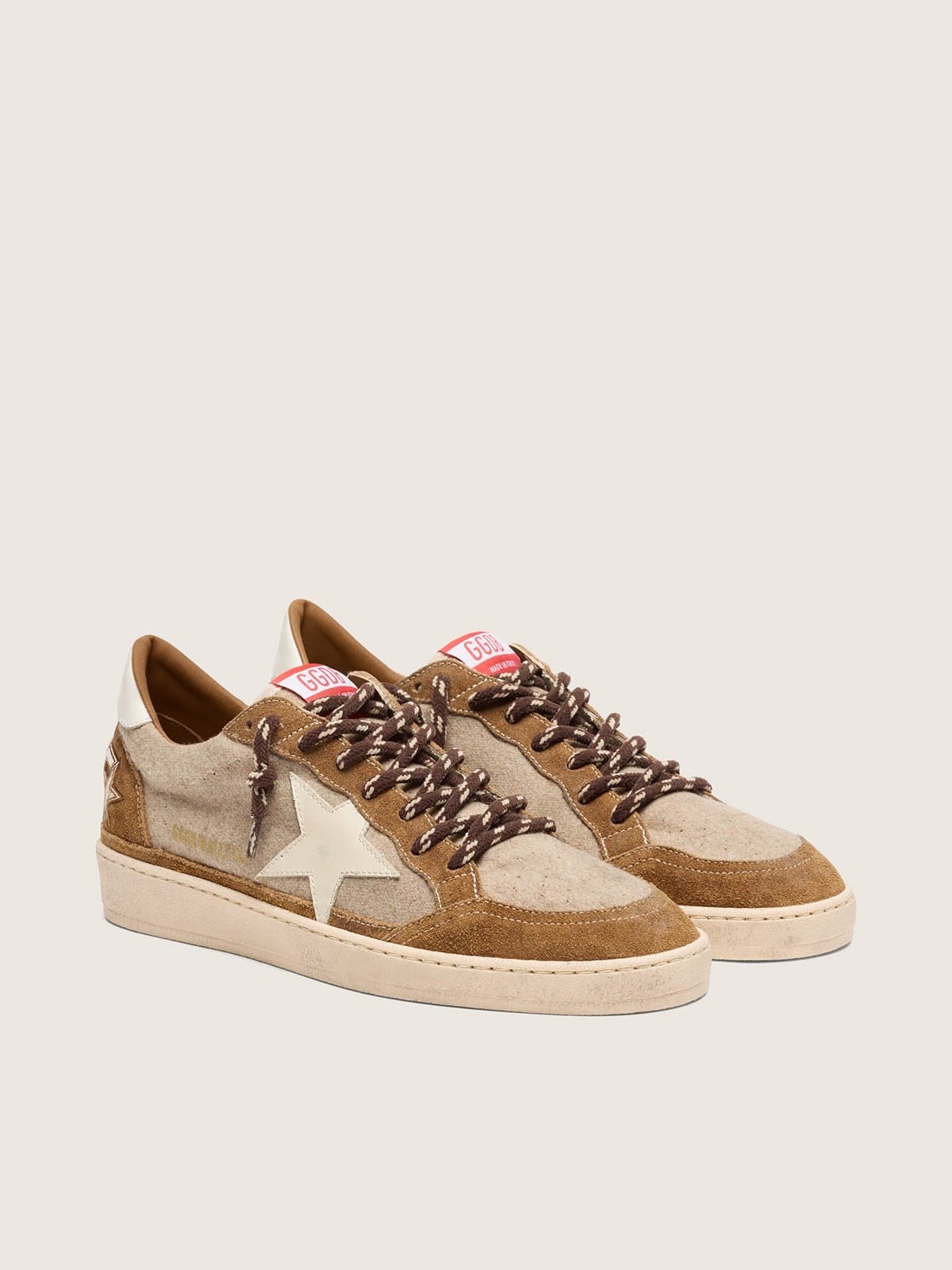 Golden Goose Mens Ball Star In Wool With Cream Leather Star And Brown Waxed Leather Inserts Mens