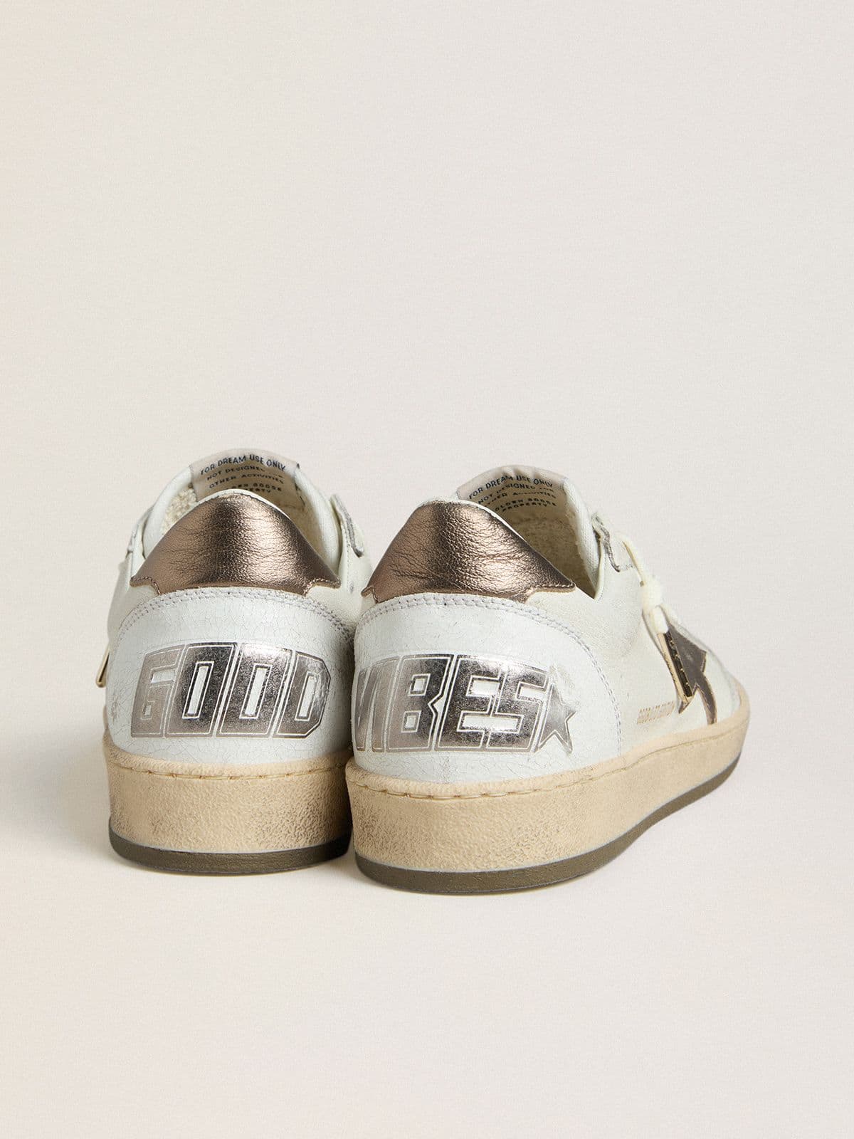 Golden Goose Mens Ball Star In White Nappa Leather With Bronze-Colored Laminated Leather Star And Heel Tab Mens