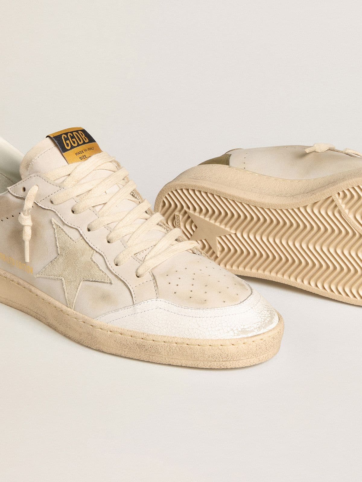 Golden Goose Mens Ball Star Ltd With Beige Suede Star And Platinum Laminated Leather Heel Tab Mens