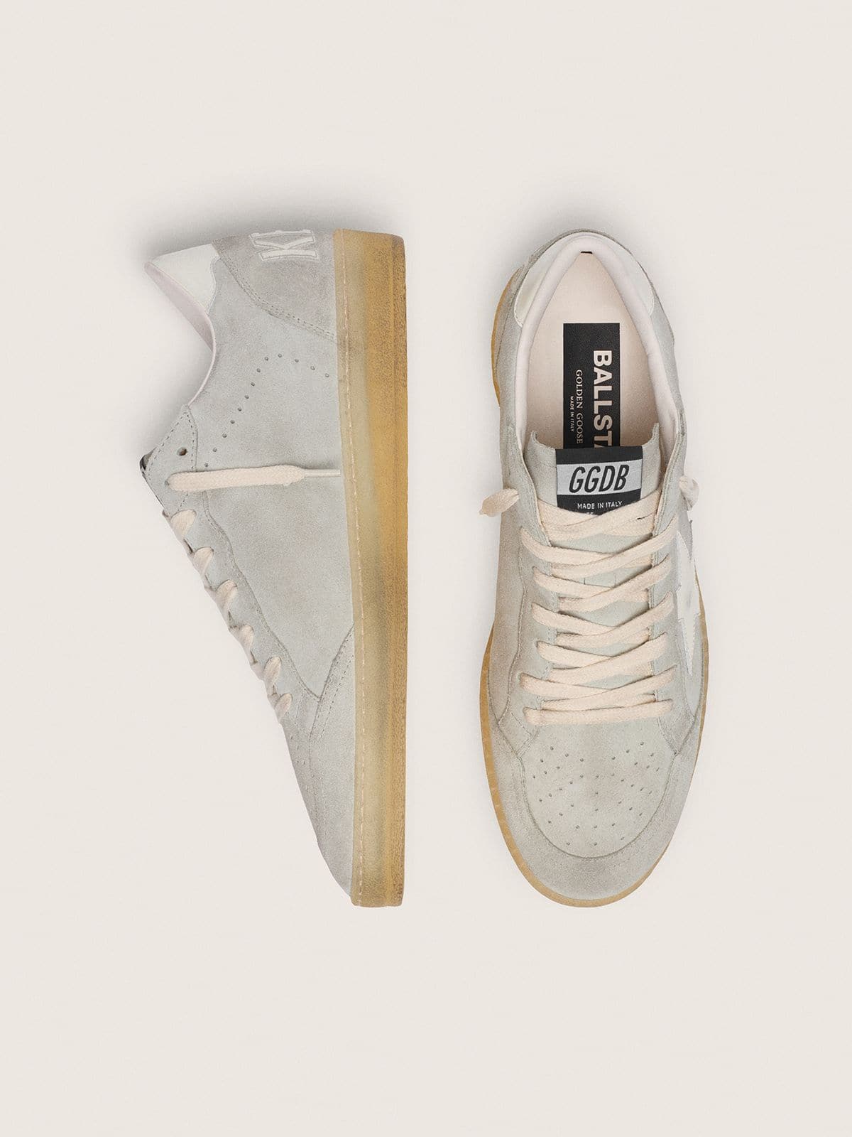 Golden Goose Mens Ball Star In Light Gray Suede With White Leather Star Mens