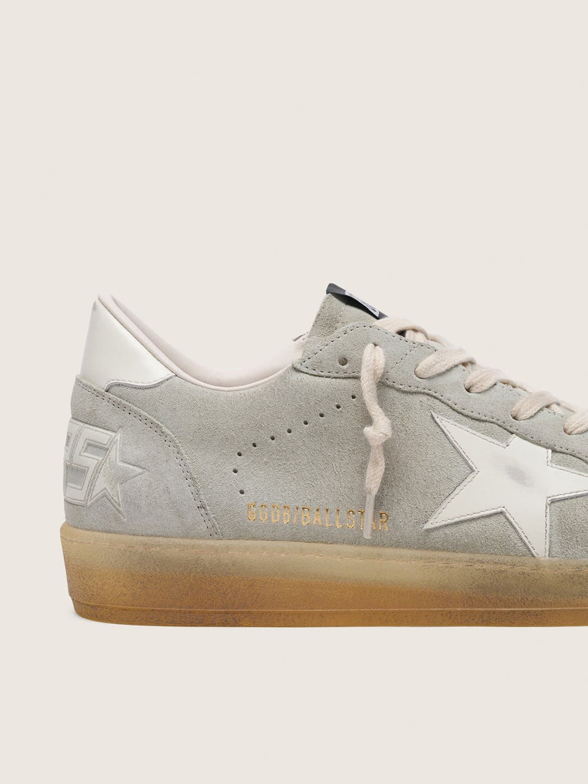 Golden Goose Mens Ball Star In Light Gray Suede With White Leather Star Mens