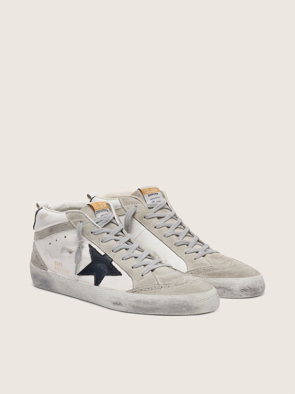 Golden Goose Mens Mid Star White With Black Star Mens