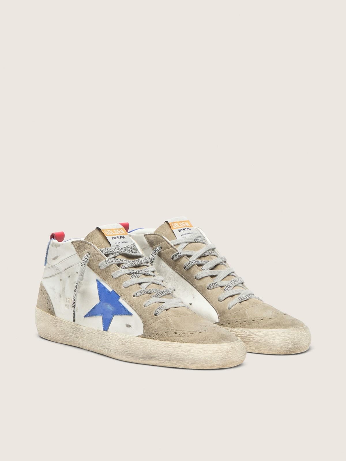 Golden Goose Mens Mid Star With Blue Leather Star And Dove-Gray Suede Inserts Mens