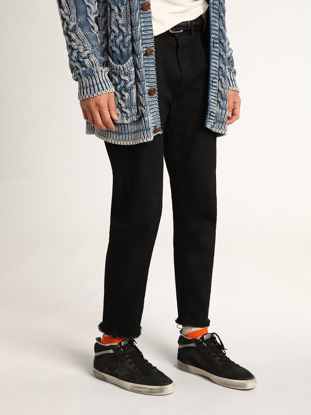 Golden Goose Mens Mid Star In Nubuck With Black Leather Star And Silver Flash Mens