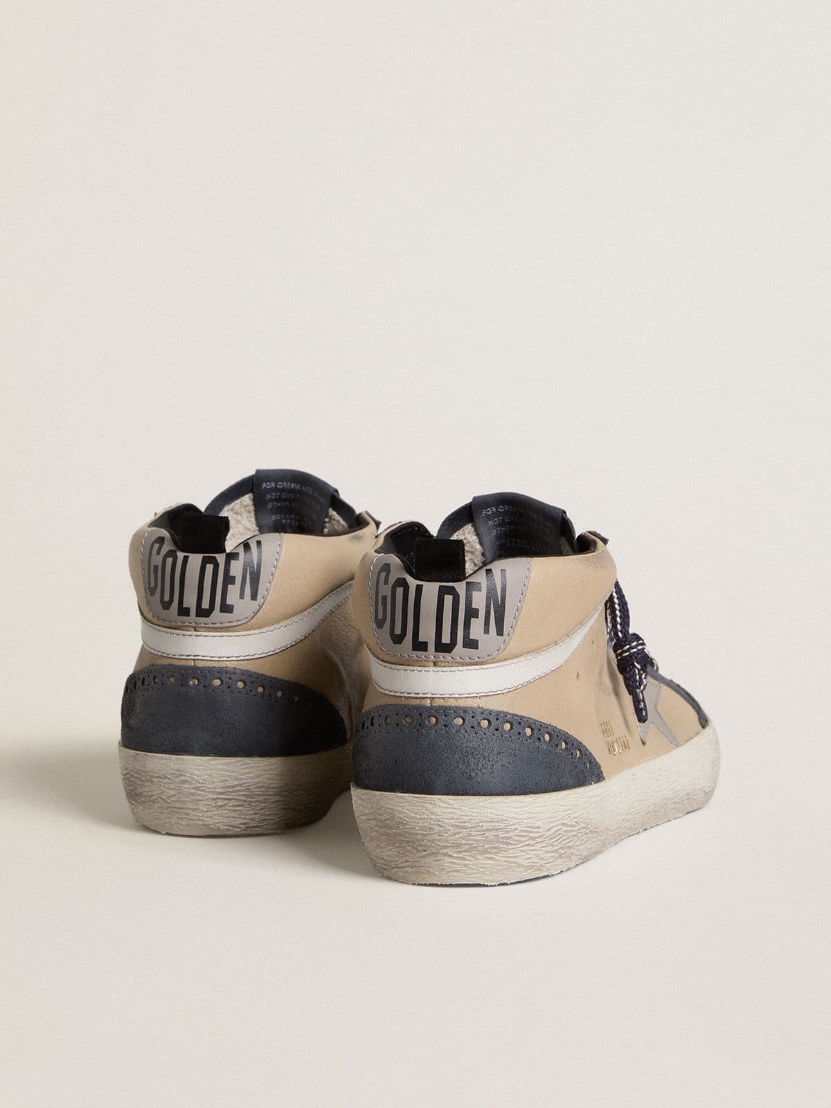Golden Goose Mens Mid Star In Beige And Blue Suede With Gray Nappa Leather Star And White Leather Flash Mens