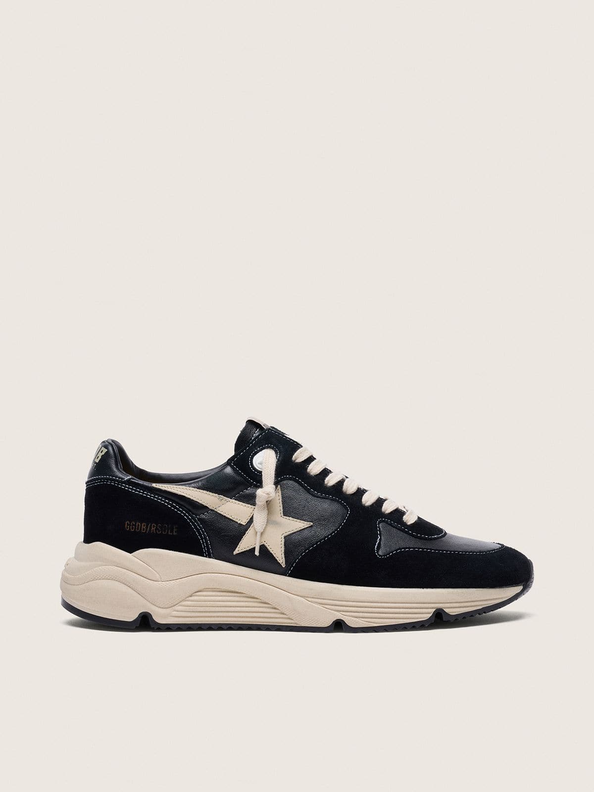 Golden Goose Mens Running Sole In Black Nappa Leather And Suede With A White Star Mens