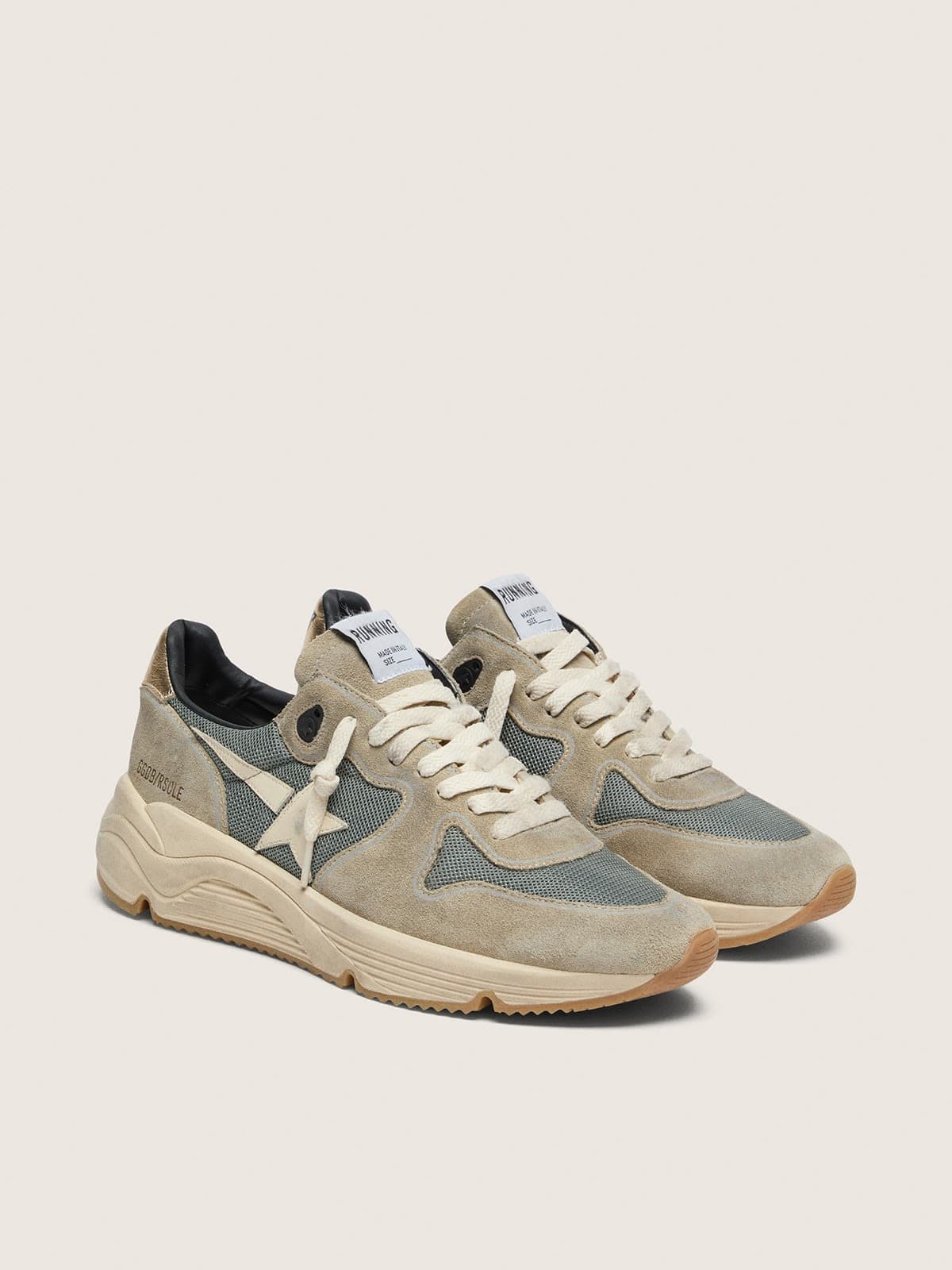 Golden Goose Running Sole In Gray Suede With White Star And White Heel Tab Mens