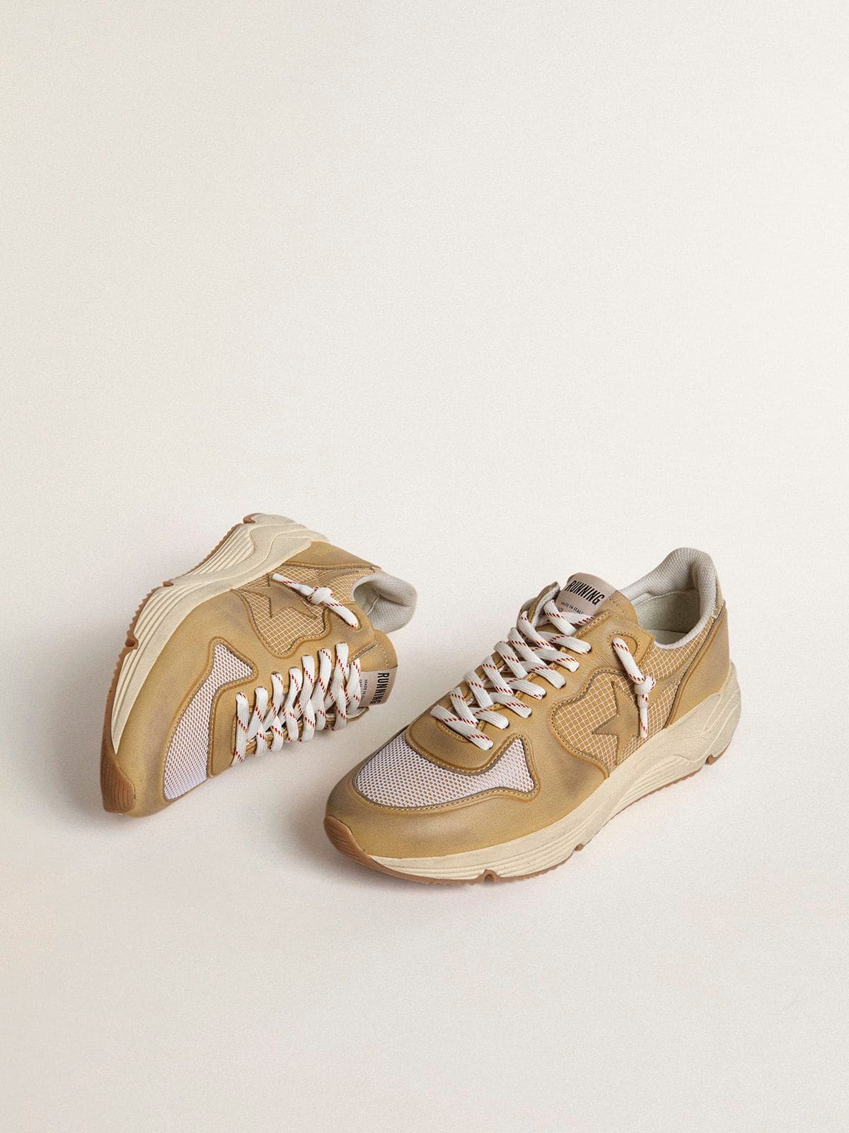Golden Goose Running Sole In Beige Nubuck With Beige Leather Star Mens