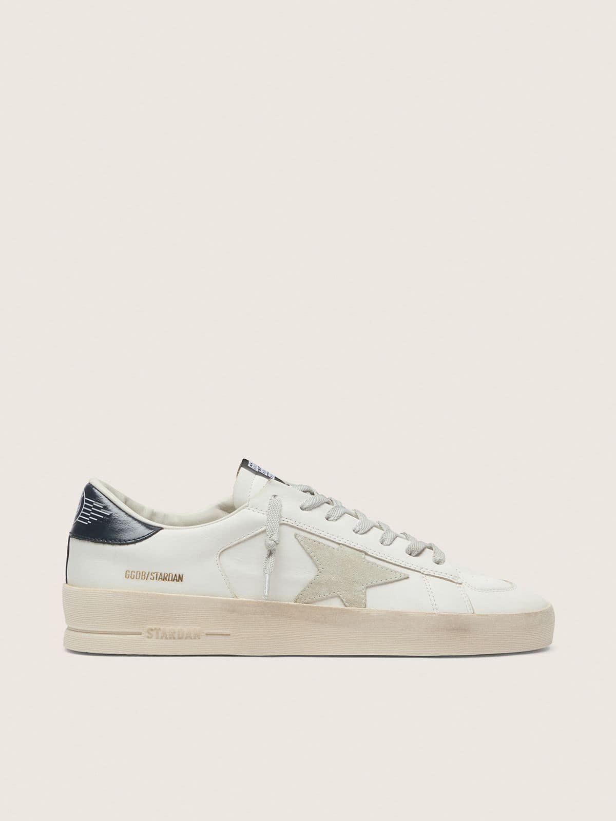 Golden Goose Mens Stardan With Star In Ice-Gray Suede And Blu-Navy Heel Tab Mens