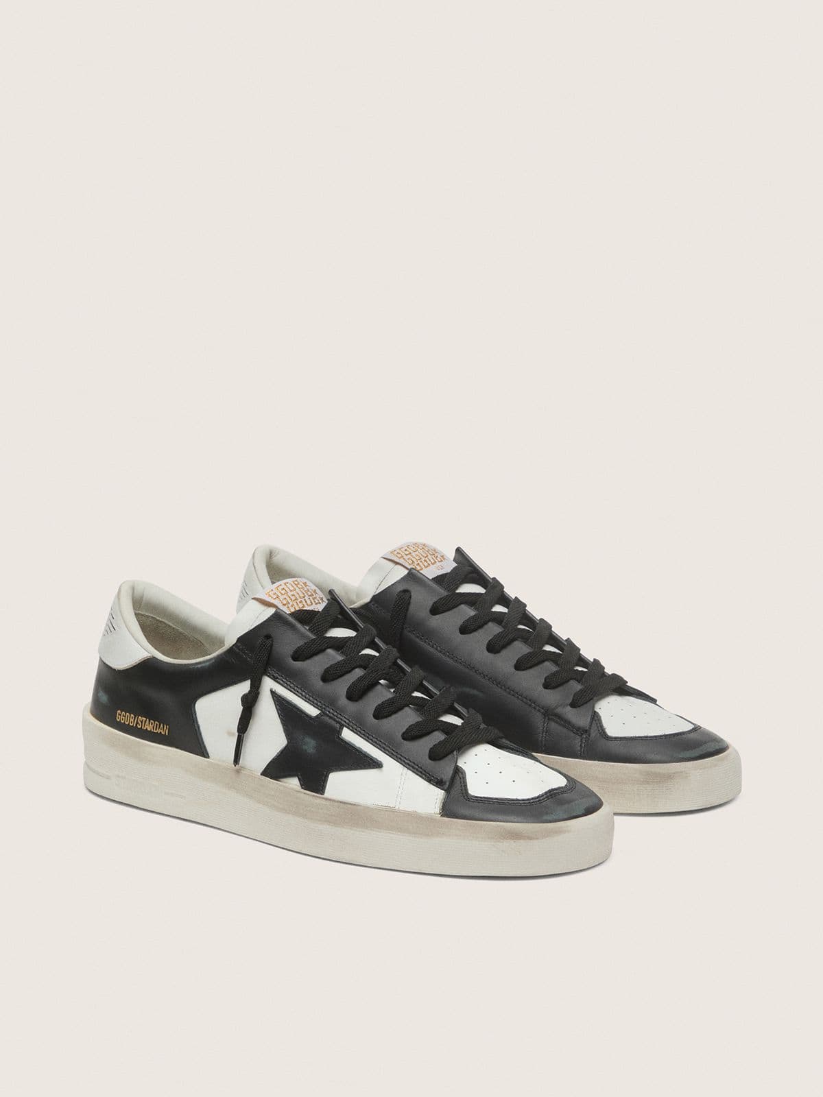 Golden Goose Mens Stardan In White And Black Leather Mens