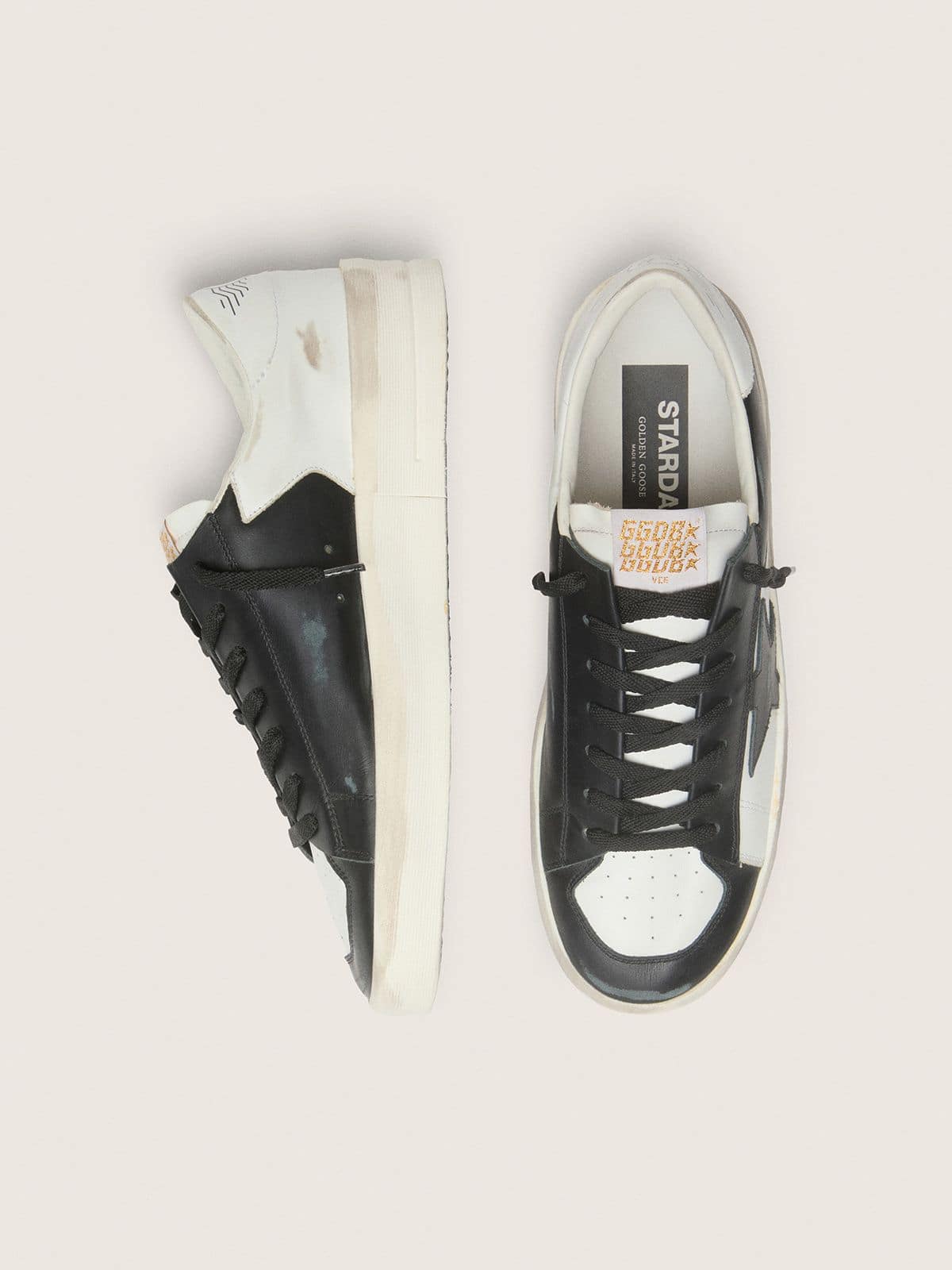 Golden Goose Mens Stardan In White And Black Leather Mens