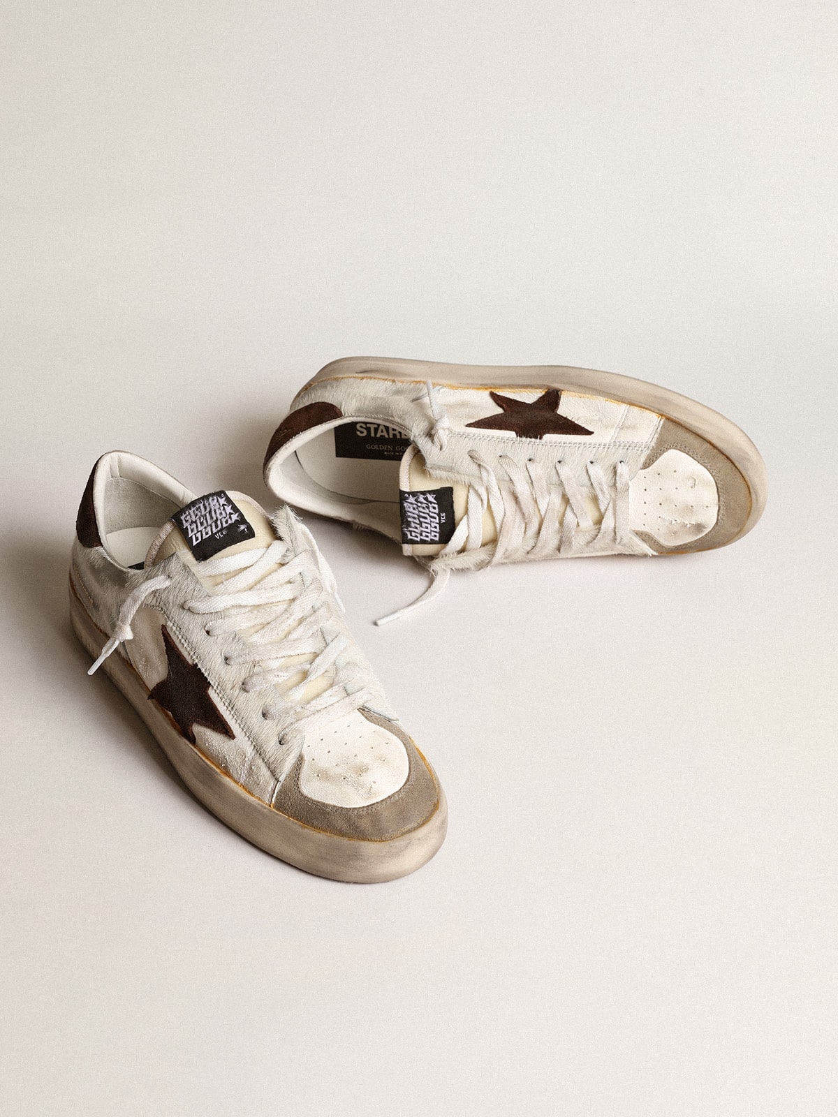 Golden Goose Mens Stardan In Nappa And Pony Skin With Brown Suede Star Mens