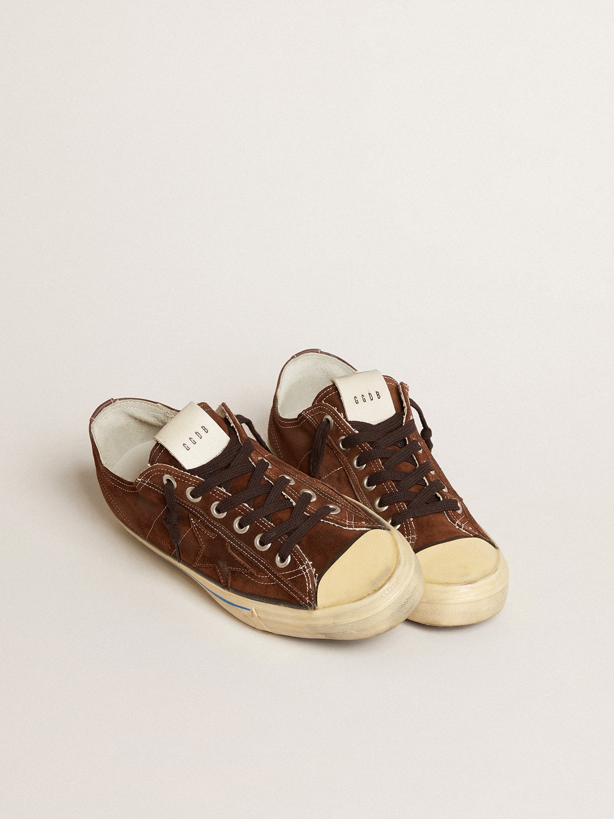 Golden Goose Mens V-Star Ltd Sneakers In Dark Brown Suede With Tone-On-Tone Star Mens