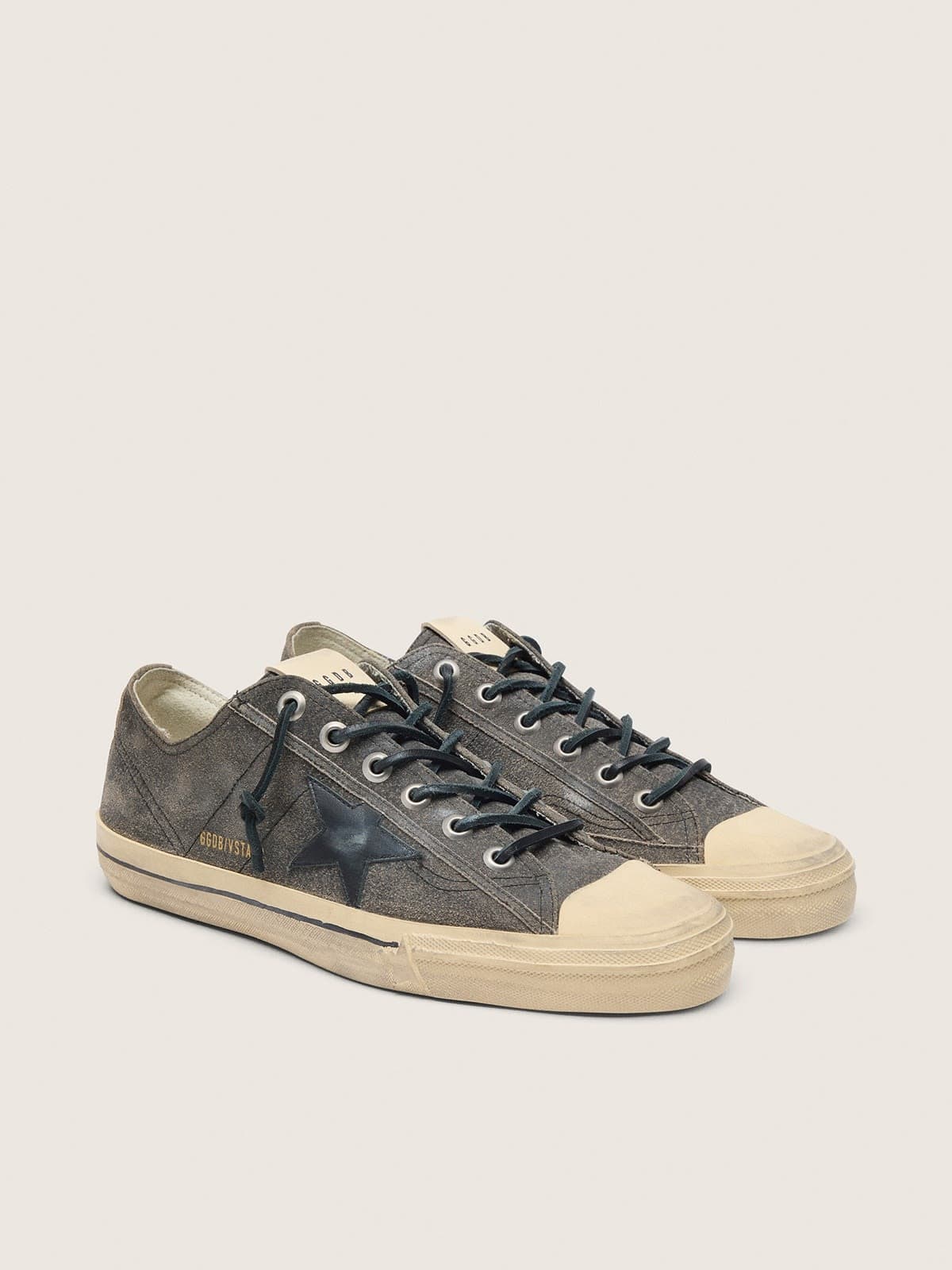 Golden Goose Mens V-Star In Black Suede With Black Leather Star Mens
