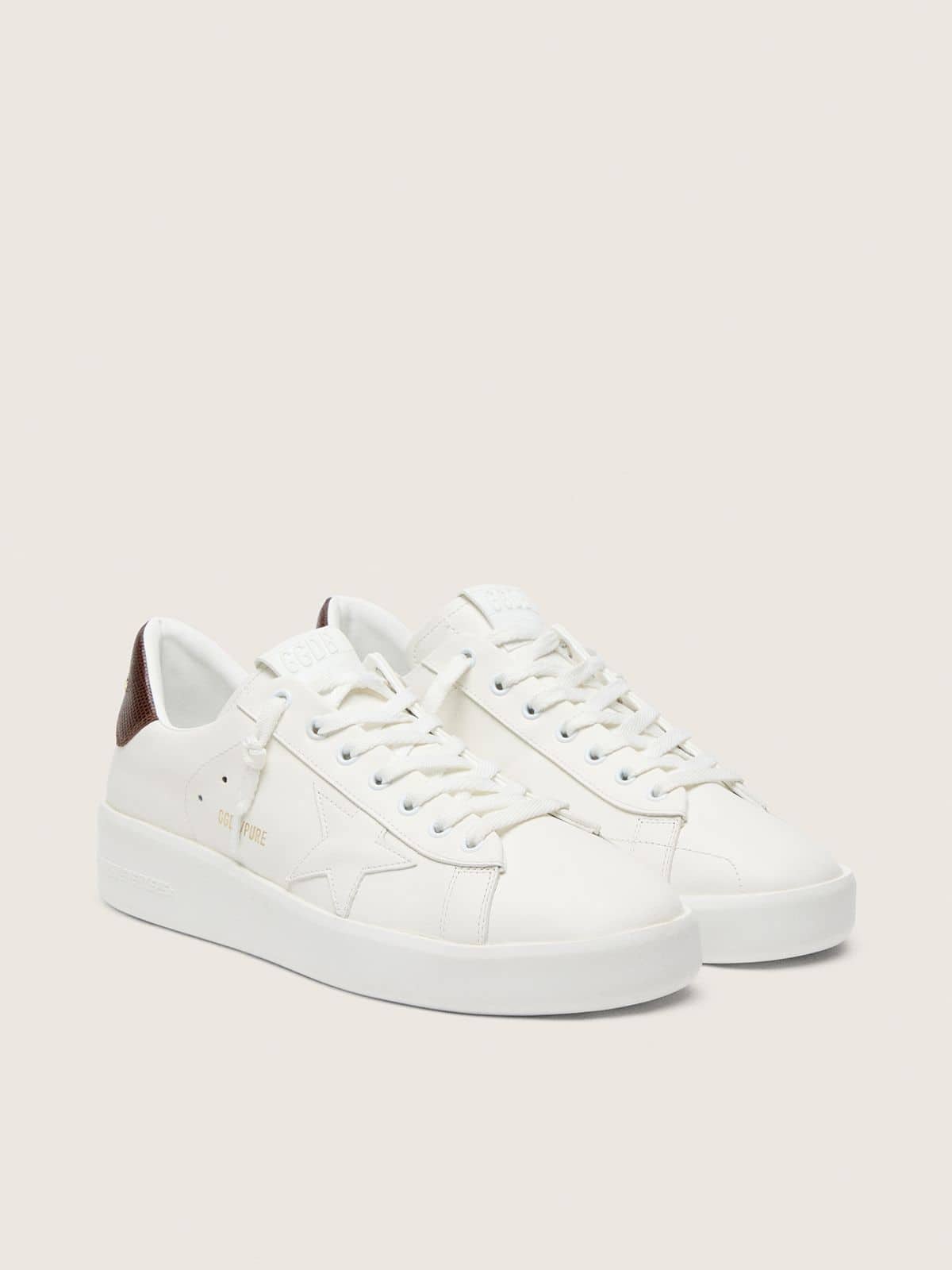 Golden Goose Purestar With White Star And Burgundy Lizard-Print Heel Tab Mens