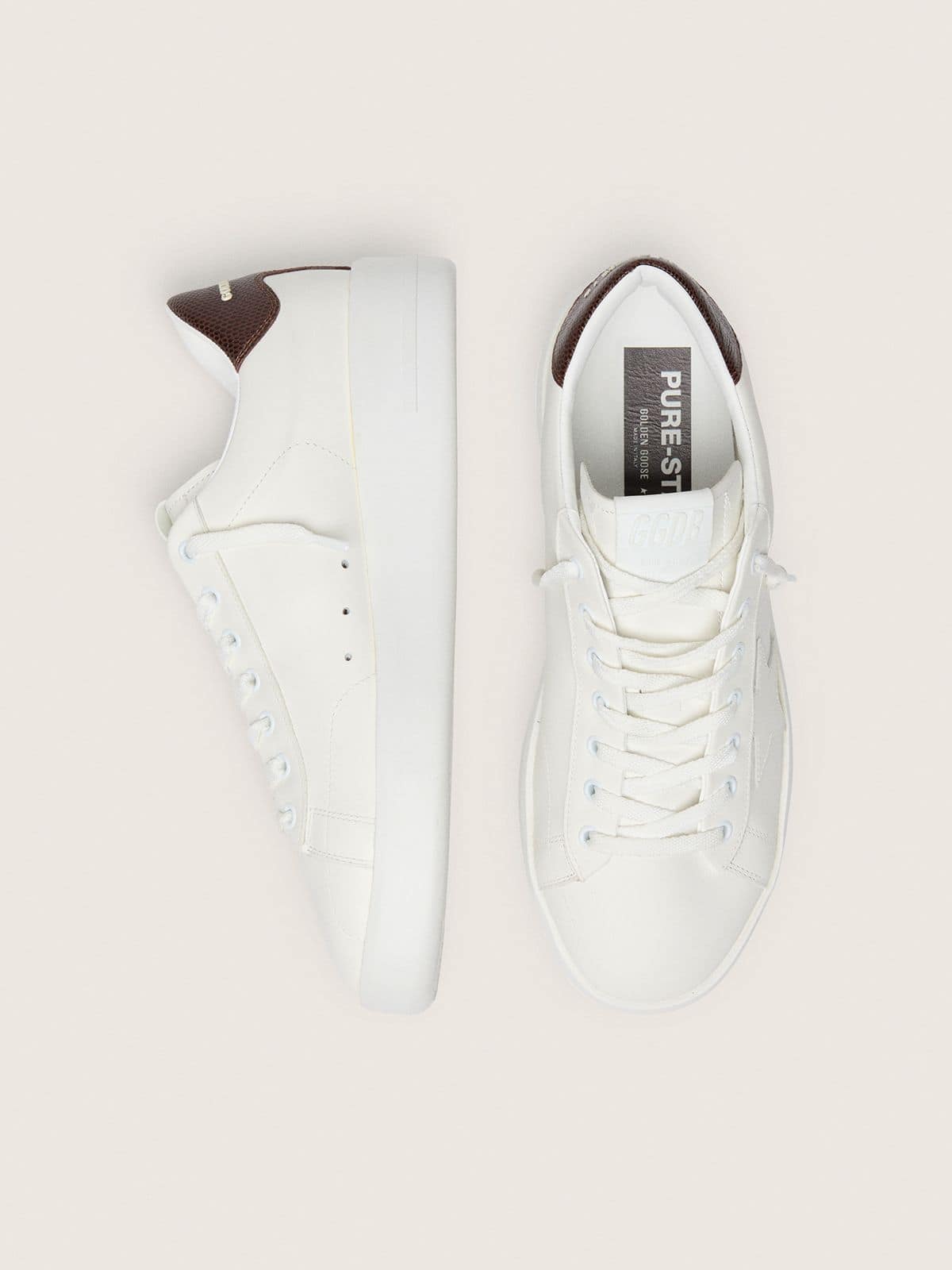 Golden Goose Purestar With White Star And Burgundy Lizard-Print Heel Tab Mens