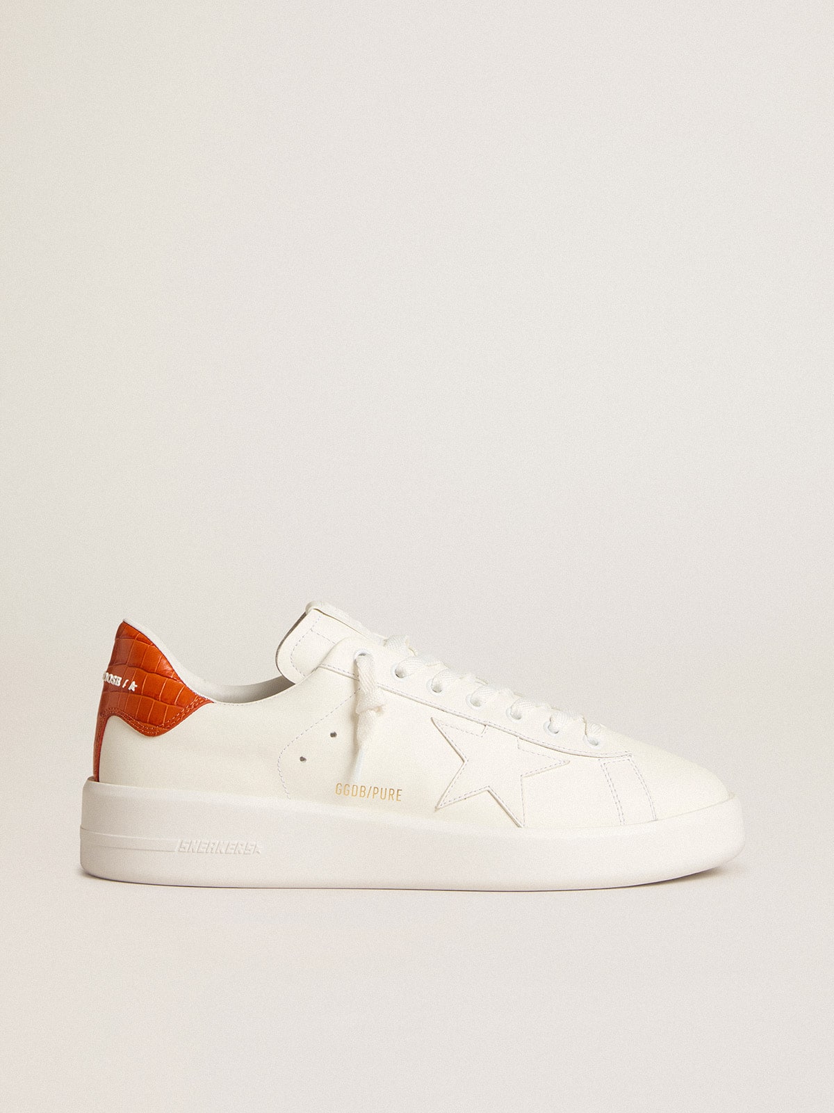 Golden Goose Mens Purestar With White Leather Star And Orange Heel Tab Mens
