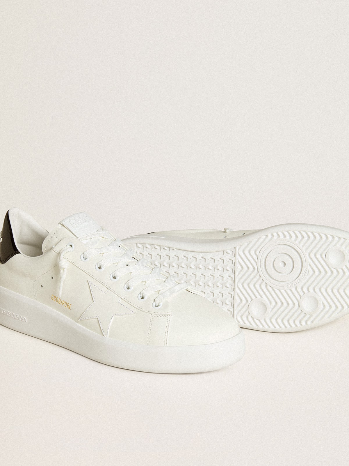Golden Goose Mens Purestar With Leather Star And Black Patent Leather Heel Tab Mens