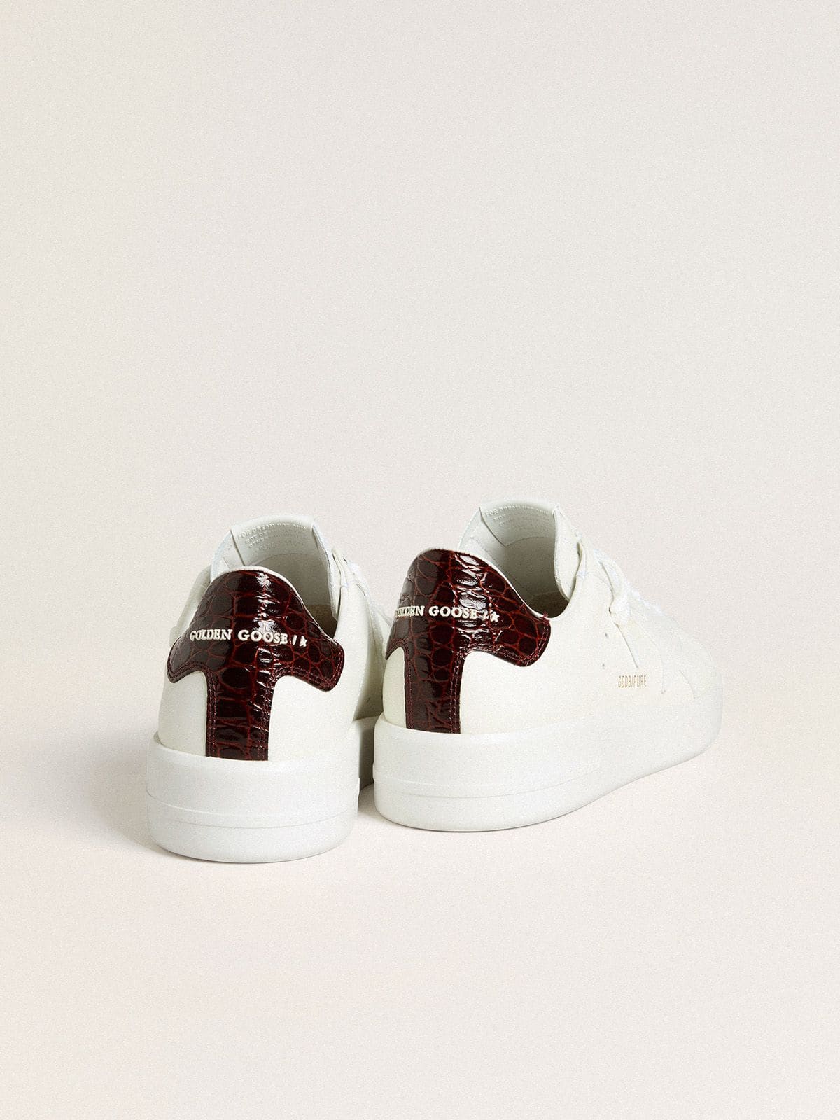 Golden Goose Mens Purestar With White Leather Star And Burgundy Croc-Print Leather Heel Tab Mens