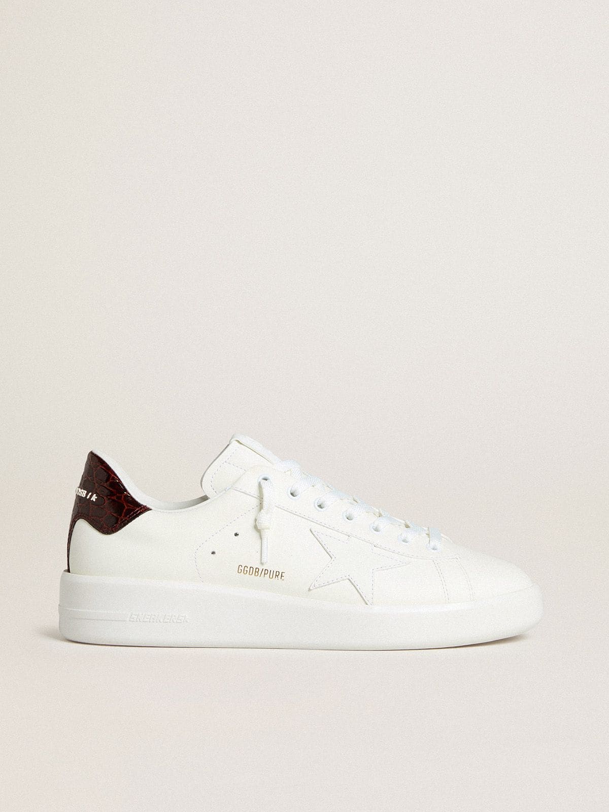 Golden Goose Mens Purestar With White Leather Star And Burgundy Croc-Print Leather Heel Tab Mens