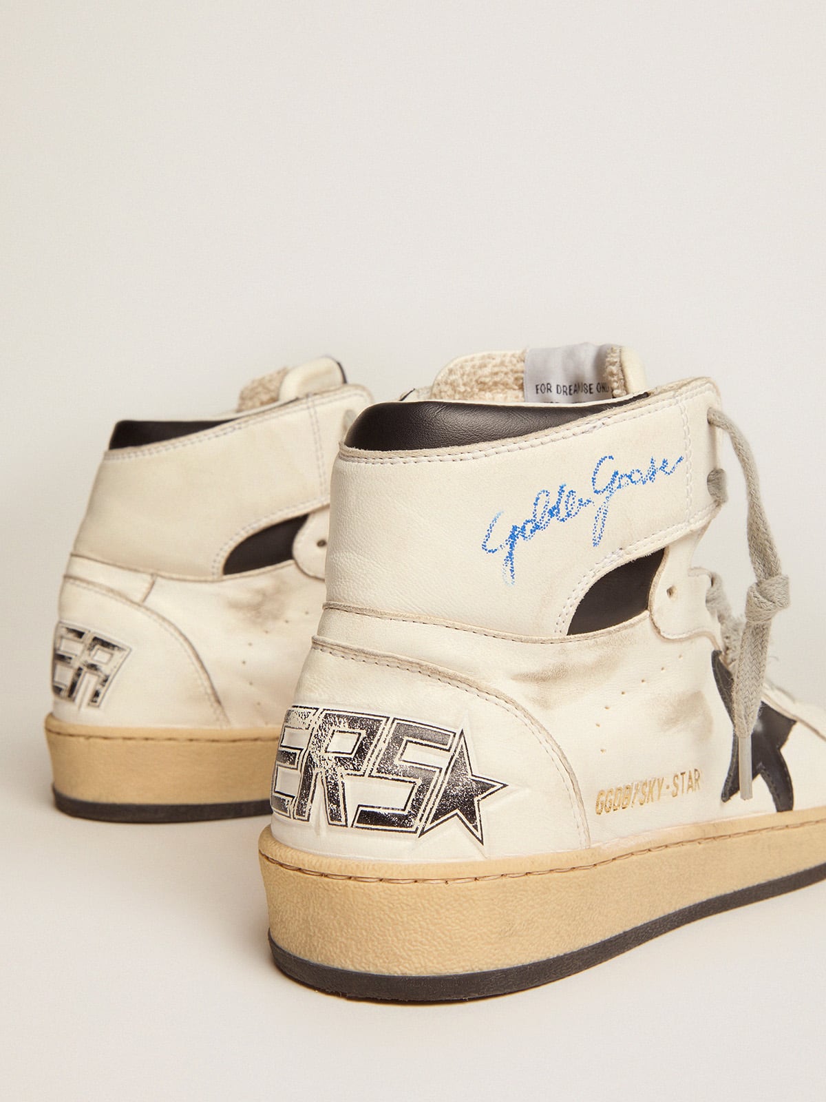 Golden Goose Sky-Star In White Leather With Black Leather Star Mens