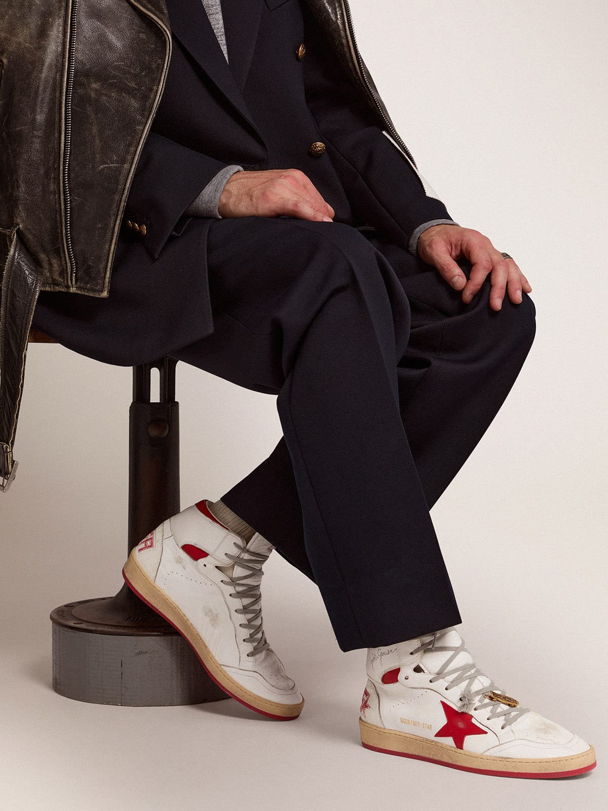 Golden Goose Mens Sky-Star With Signature On The Ankle And Red Inserts Mens