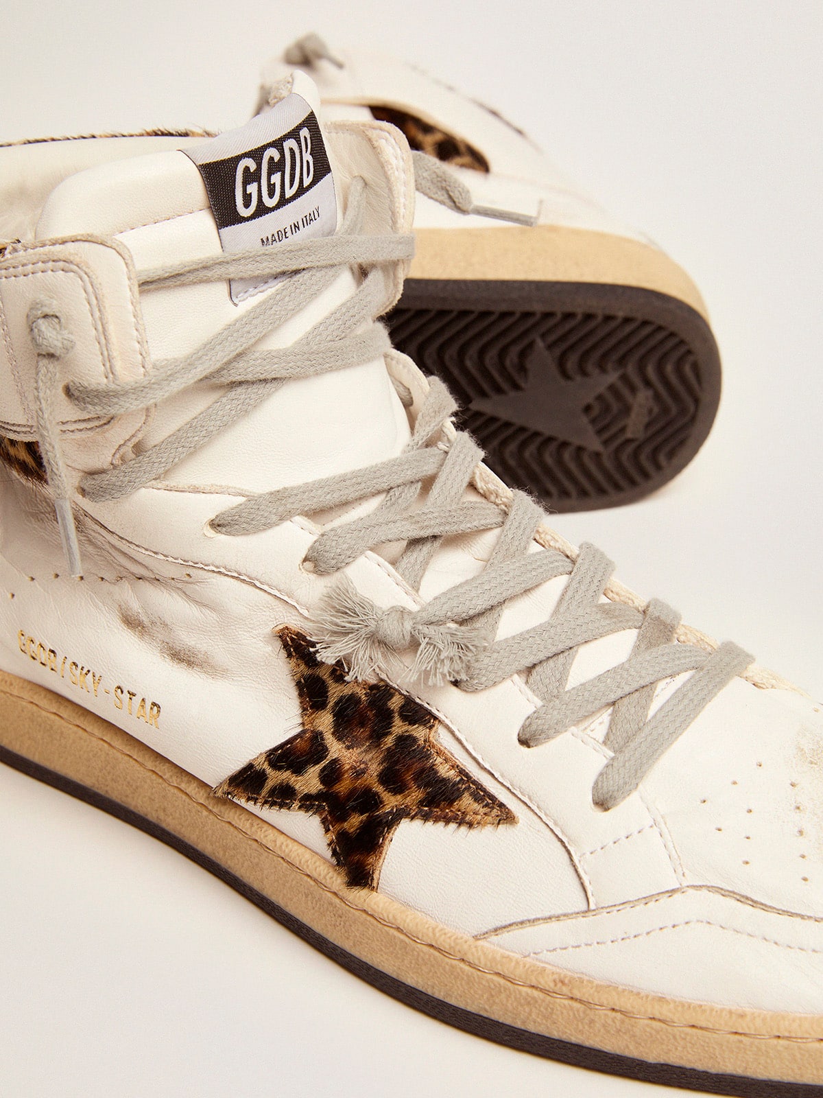 Golden Goose Sky-Star Sneakers With Signature On The Ankle And Leopard-Print Pony Skin Inserts Mens
