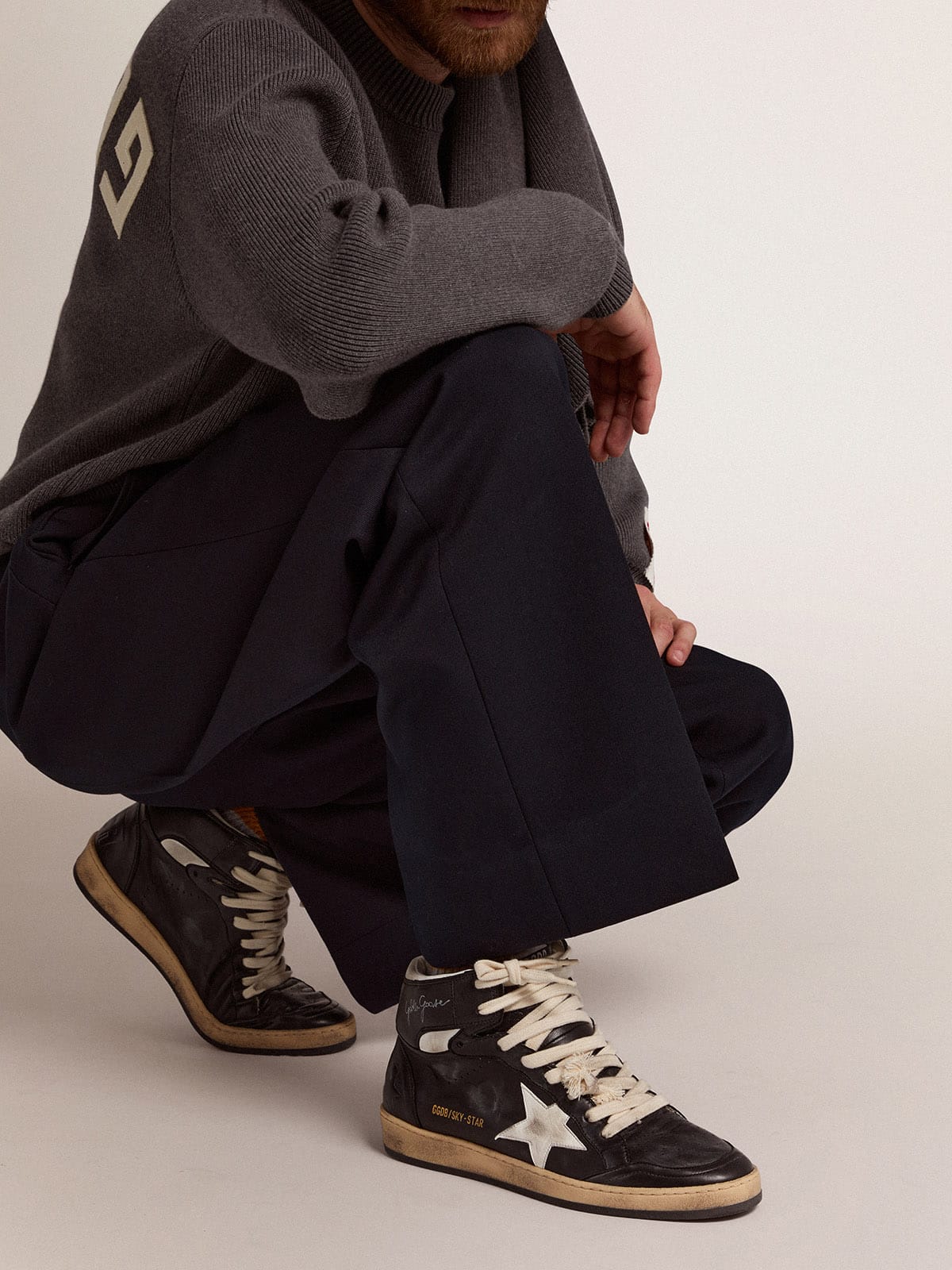 Golden Goose Sky-Star In Black Nappa Leather With White Leather Star Mens