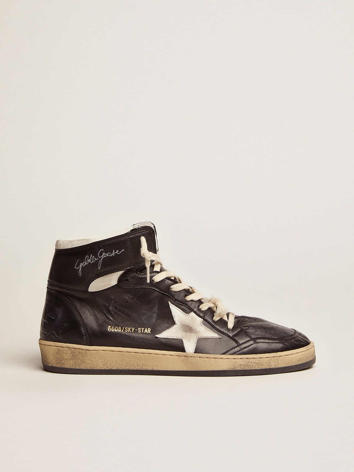 Golden Goose Sky-Star In Black Nappa Leather With White Leather Star Mens
