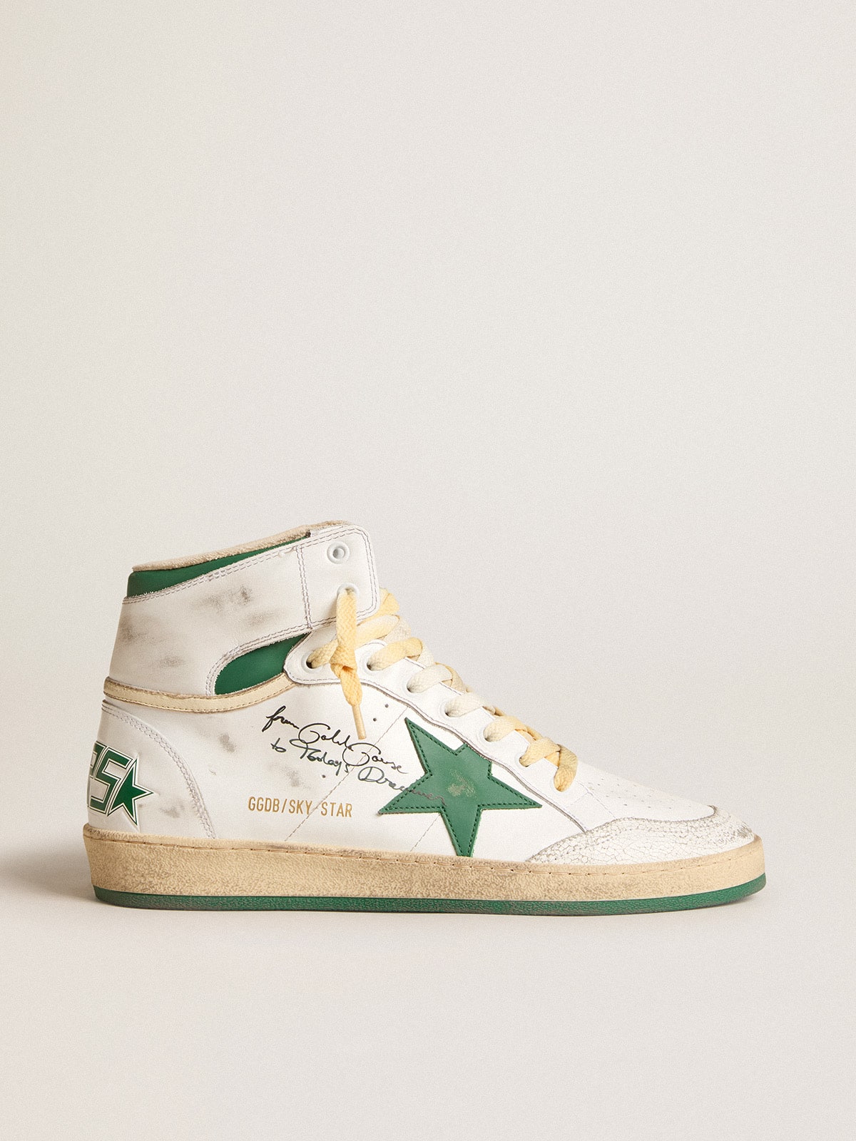 Golden Goose Sky-Star In White Leather With Green Leather Star Mens