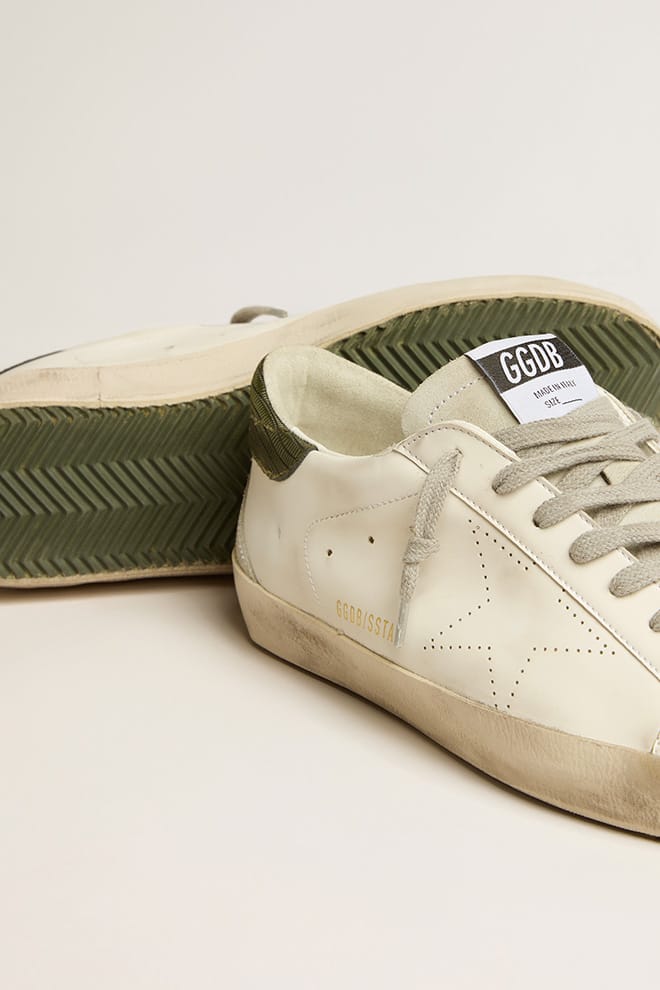 Golden Goose Mens Bio-Based Super-Star With Perforated Star And Green Heel Tab Mens
