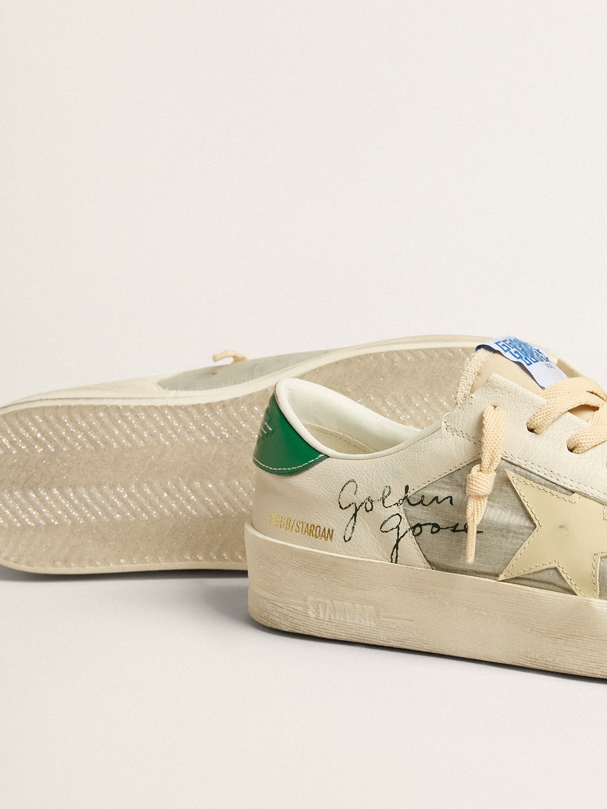 Golden Goose Stardan In White Nappa Leather With Cream-Colored Leather Star Mens
