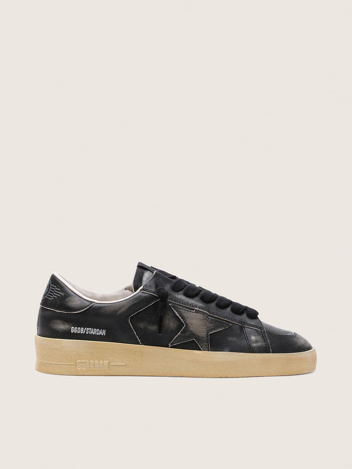 Golden Goose Mens Stardan In Black Leather With Black Leather Star And Heel Tab Mens