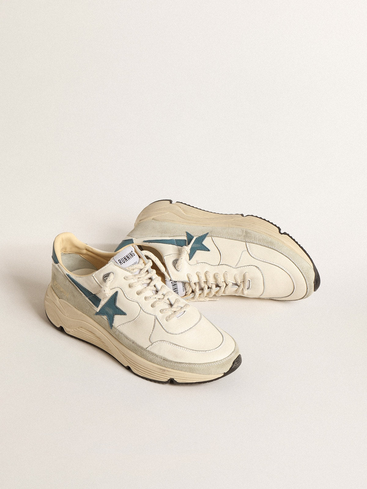 Golden Goose Running Sole In Nappa With Blue Leather Star And Suede Insert Mens