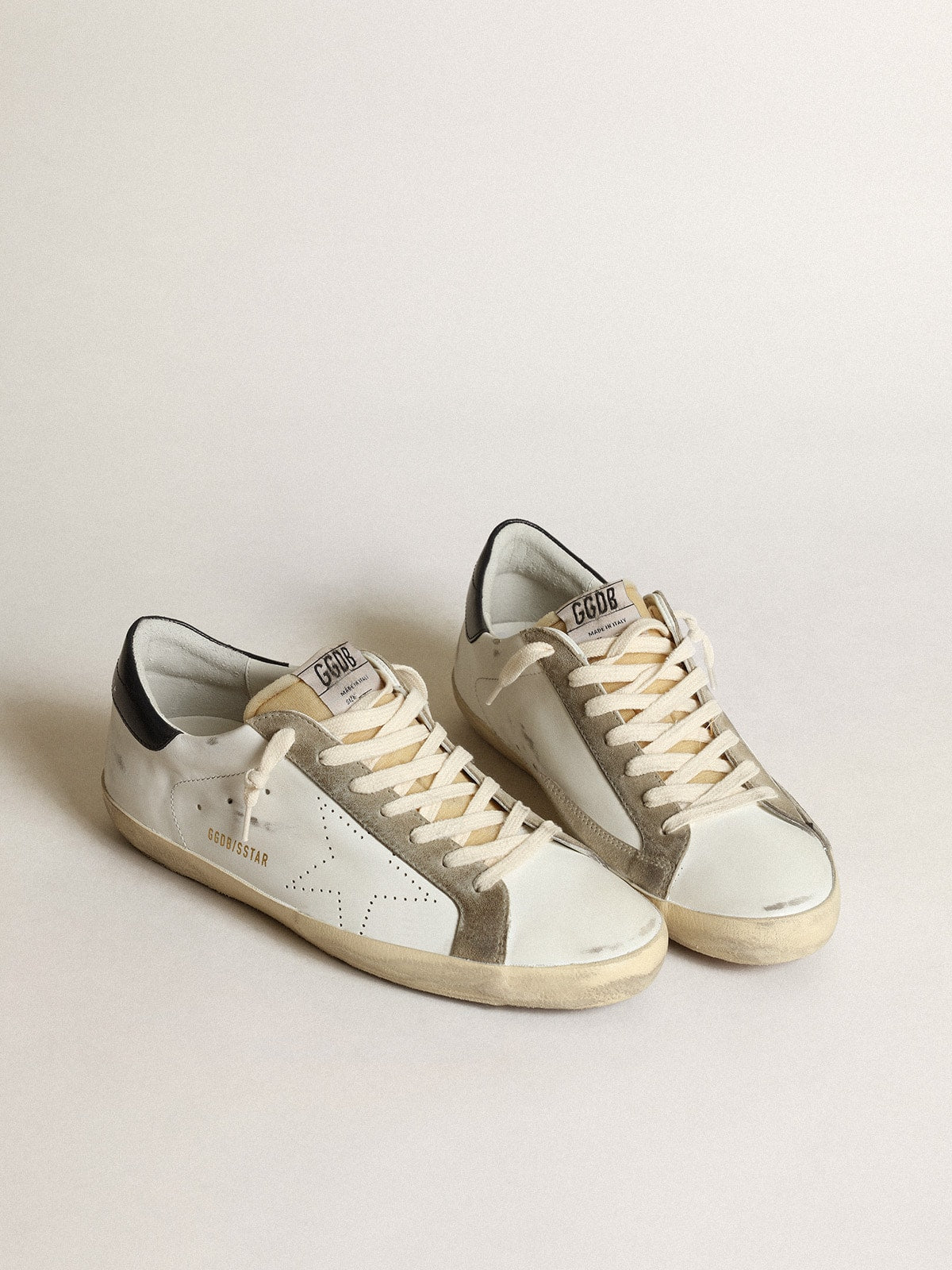 Golden Goose Mens Super-Star With Perforated Star And Blue Heel Tab Mens