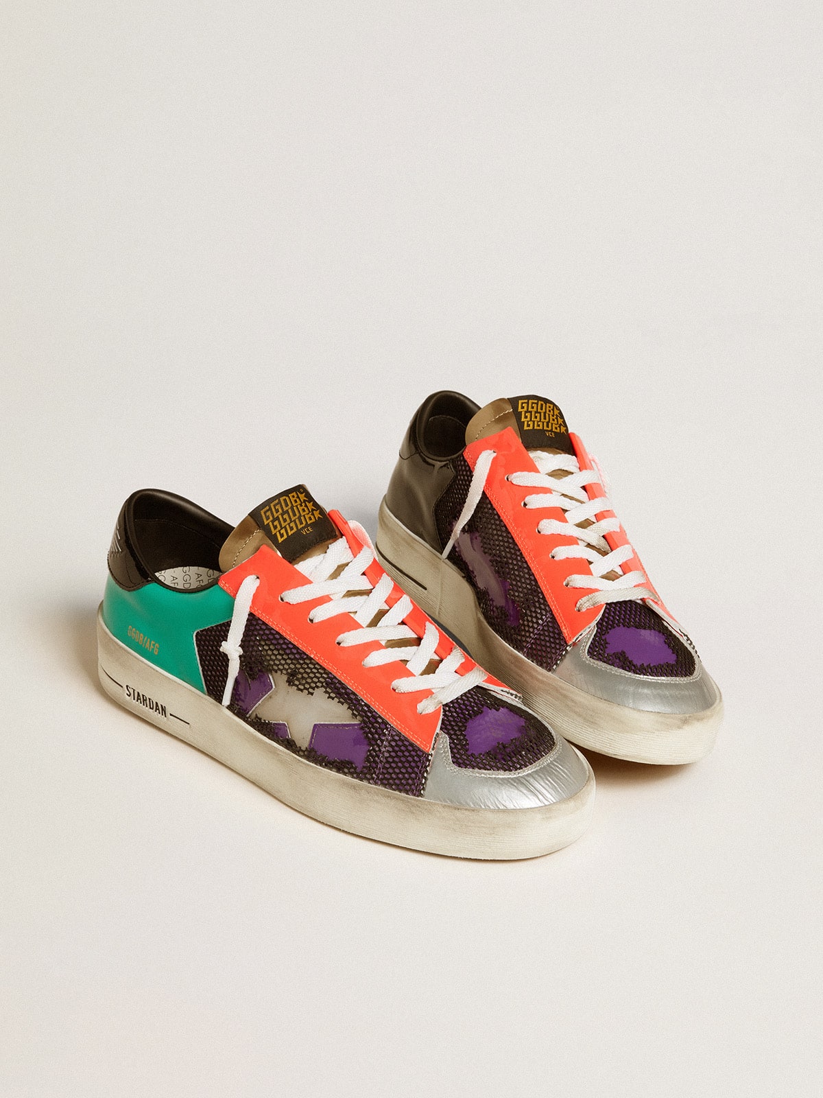 Golden Goose Mens Stardan Lab In Patent Leather And Mesh With Rubber Star Mens