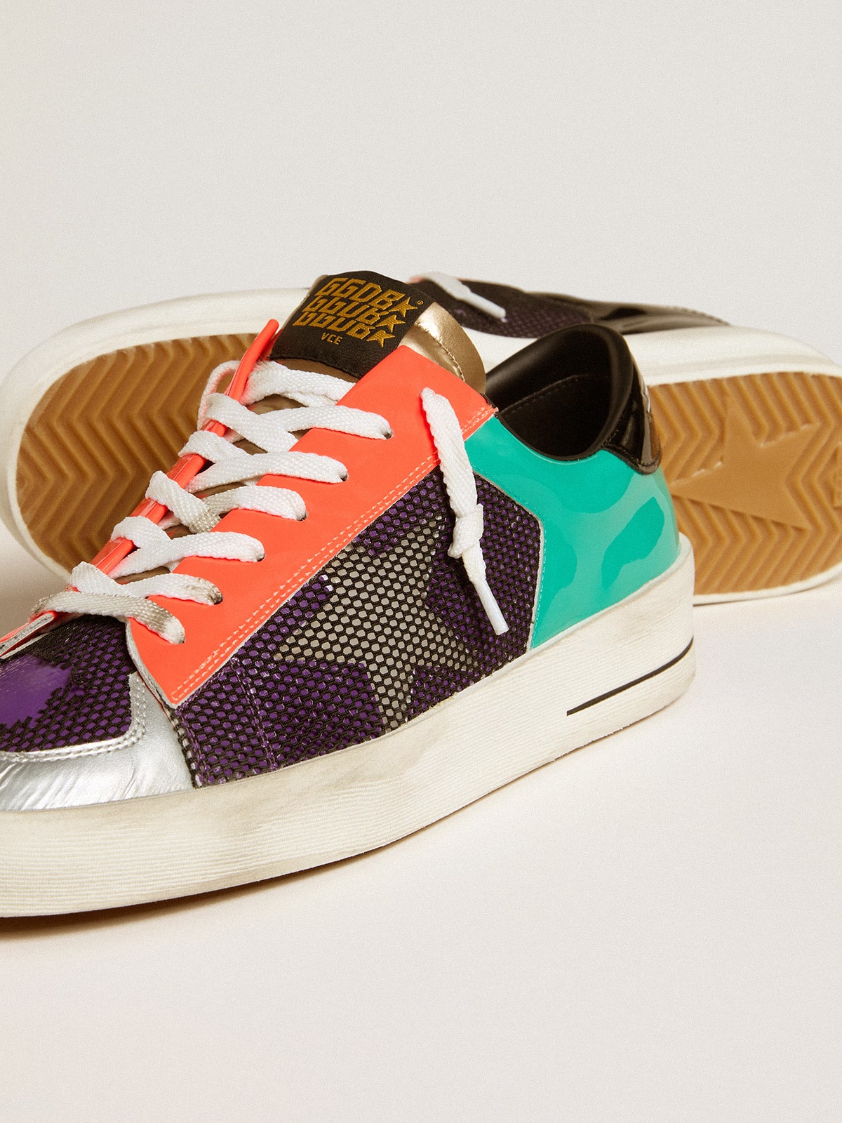 Golden Goose Mens Stardan Lab In Patent Leather And Mesh With Rubber Star Mens