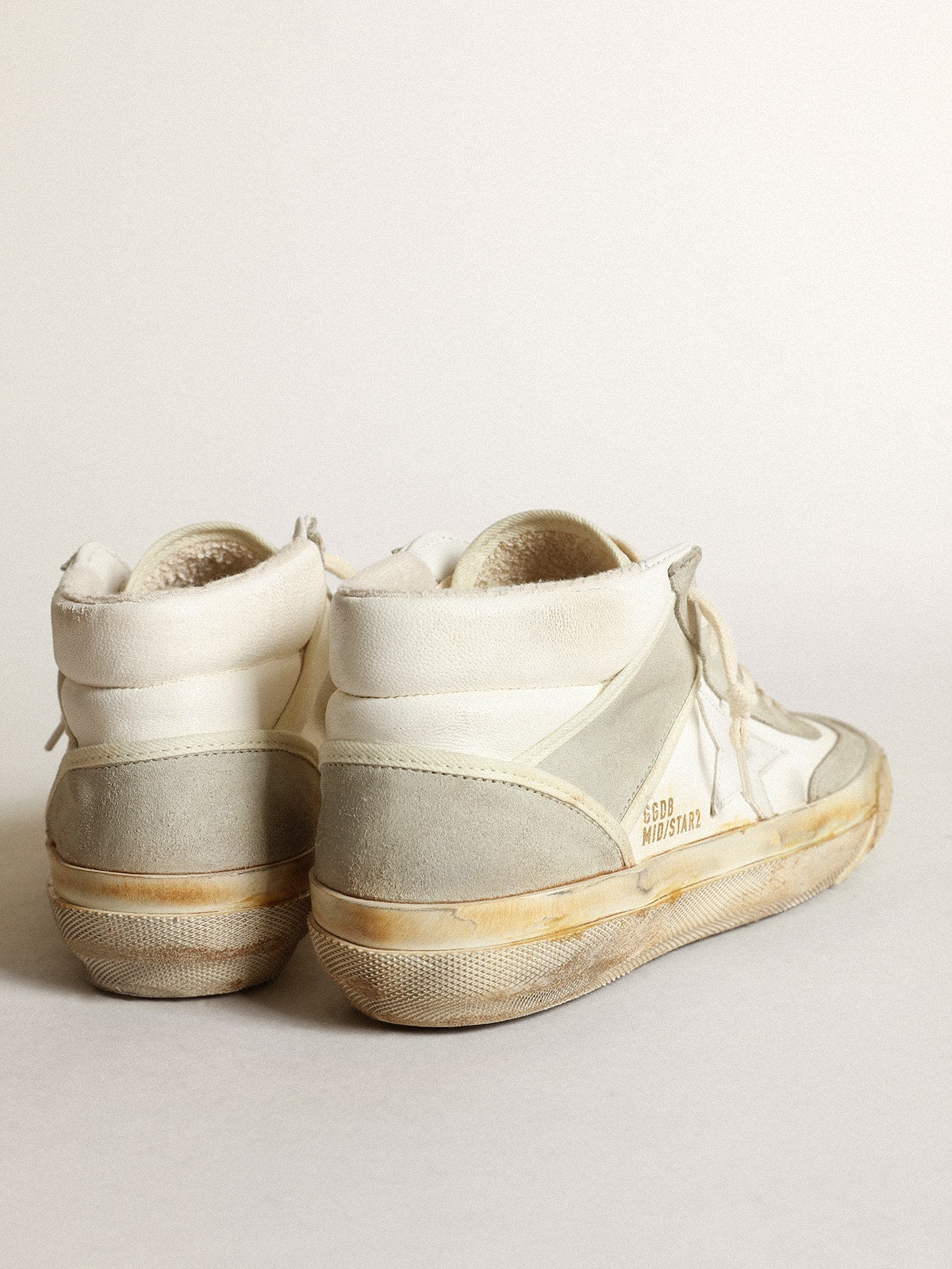 Golden Goose Mens Mid Star With Ice-Gray Suede Inserts And White Star Mens