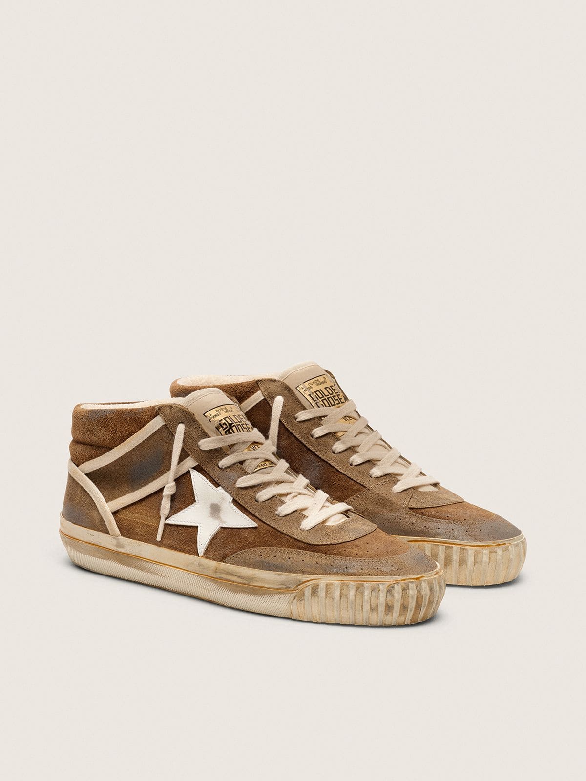Golden Goose Mens Mid Star Lab In Rust-Colored Suede With White Leather Star Mens
