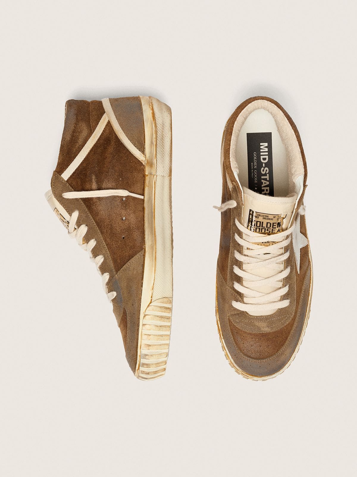 Golden Goose Mens Mid Star Lab In Rust-Colored Suede With White Leather Star Mens