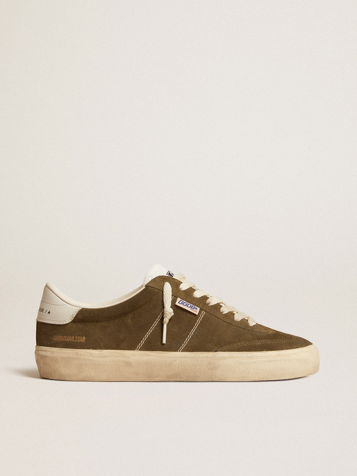 Golden Goose Mens Soul Star In Green Suede With White Leather Heel Tab And Tongue Mens