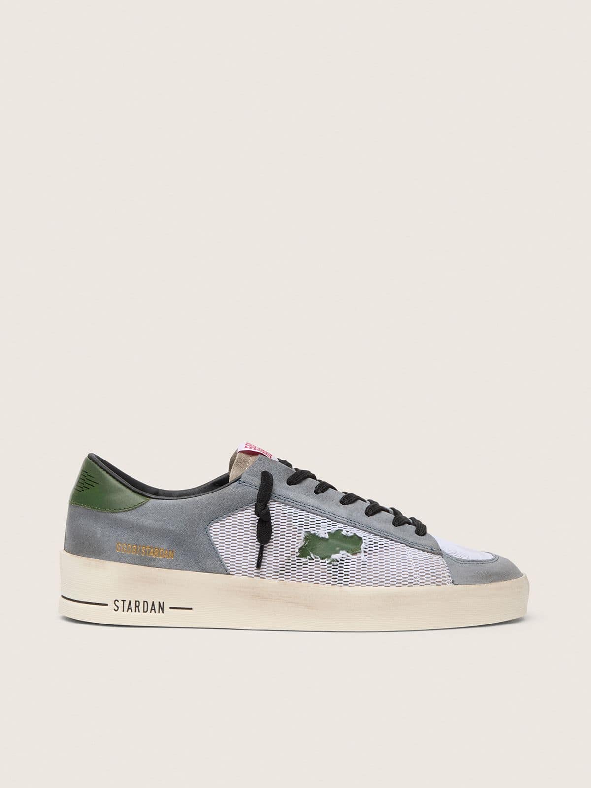 Golden Goose Mens Stardan In Powder-Blue Suede With Green Leather Star And Heel Tab Mens
