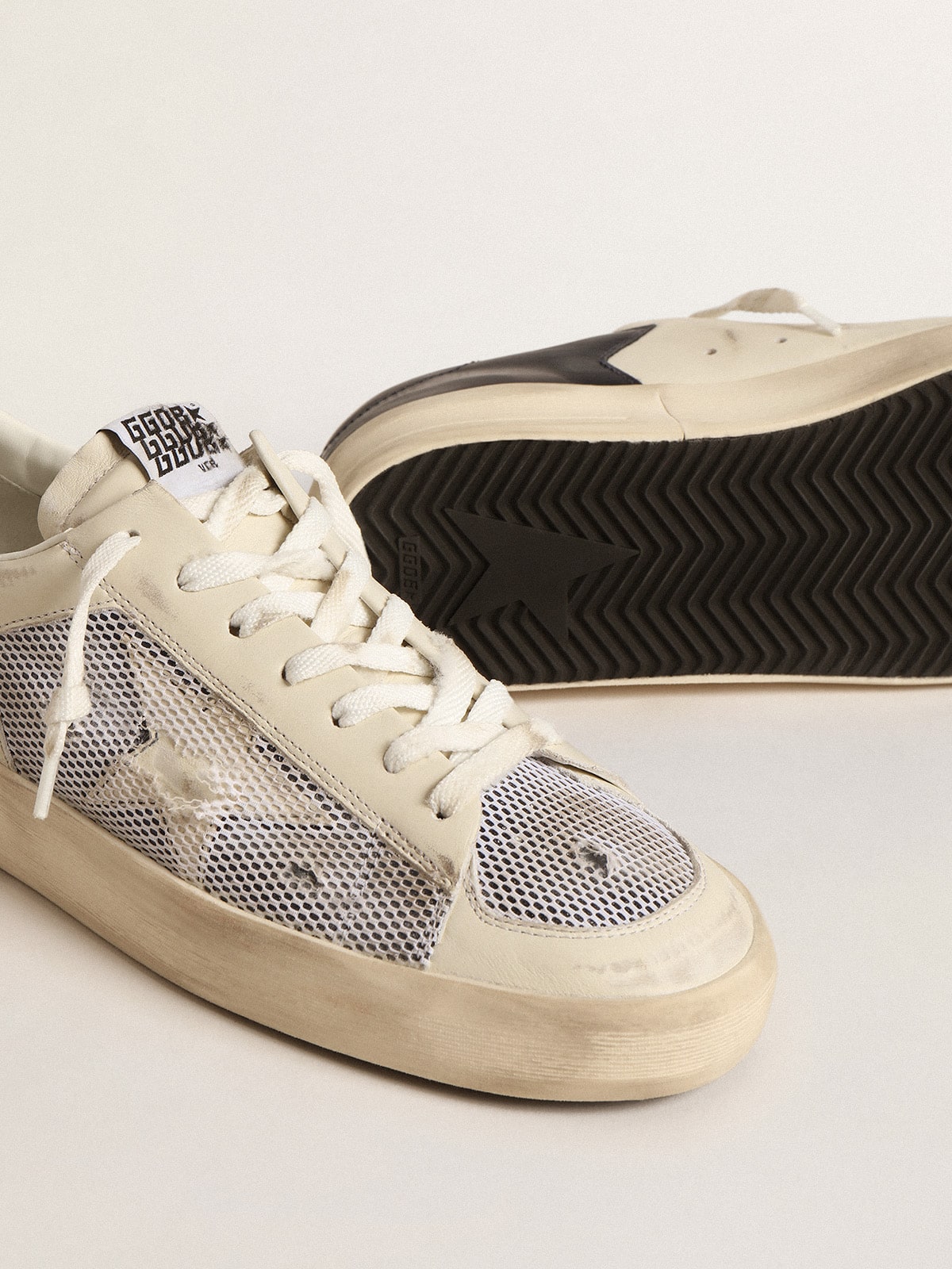 Golden Goose Stardan In White Leather And Mesh With White Leather Star Mens